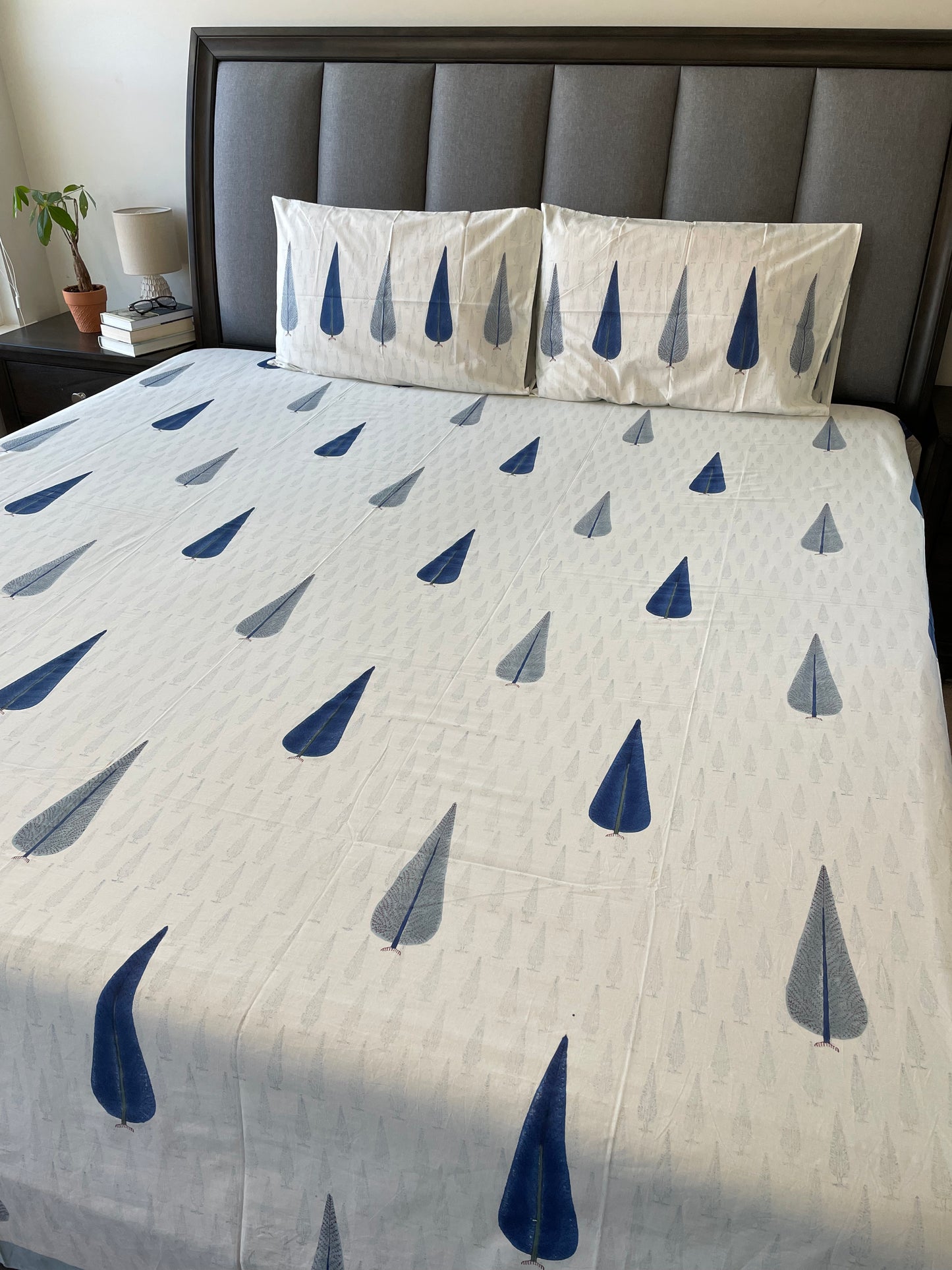 Blue Leaf Haven Handblock Printed Cotton Bedsheet