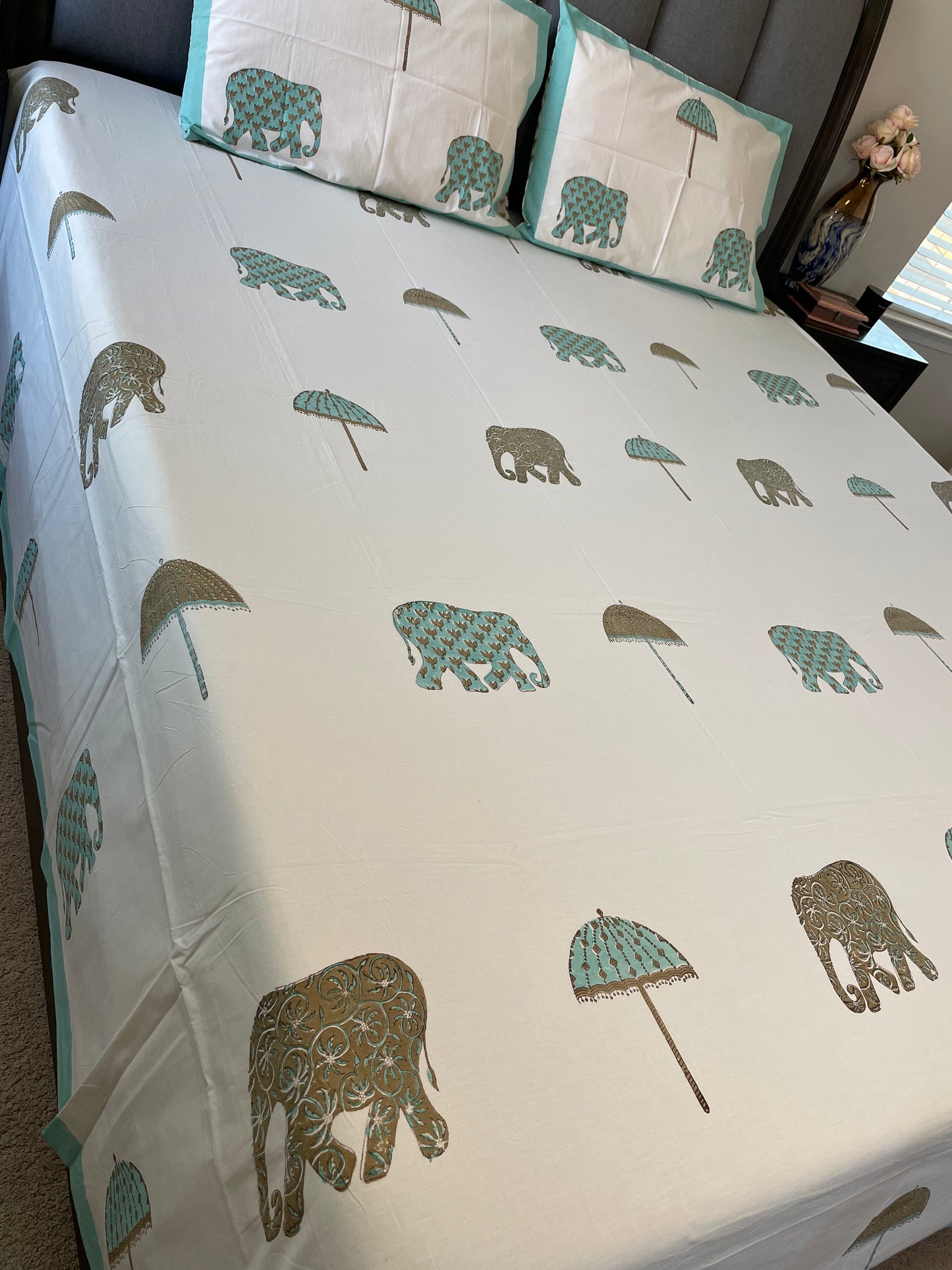 Elephant Canopy Handblock Printed Cotton Bedsheet