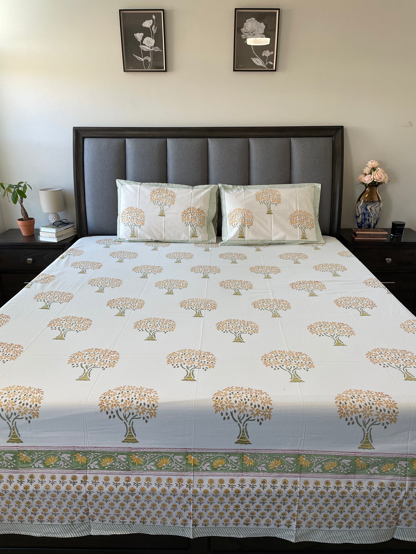 Mango Dreams Handblock Printed Cotton Bedsheet