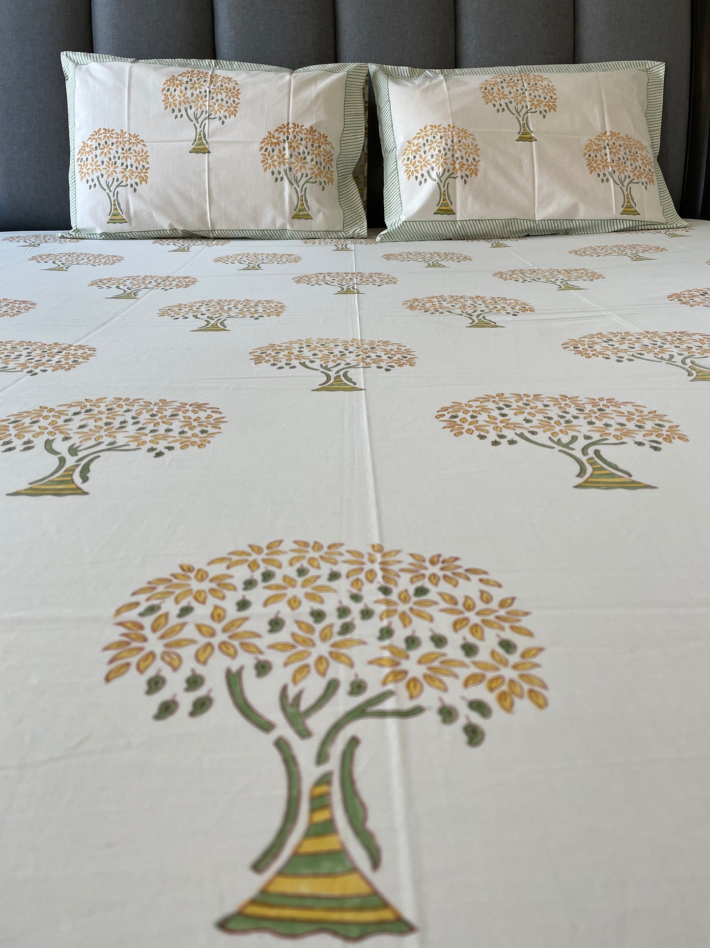 Mango Dreams Handblock Printed Cotton Bedsheet
