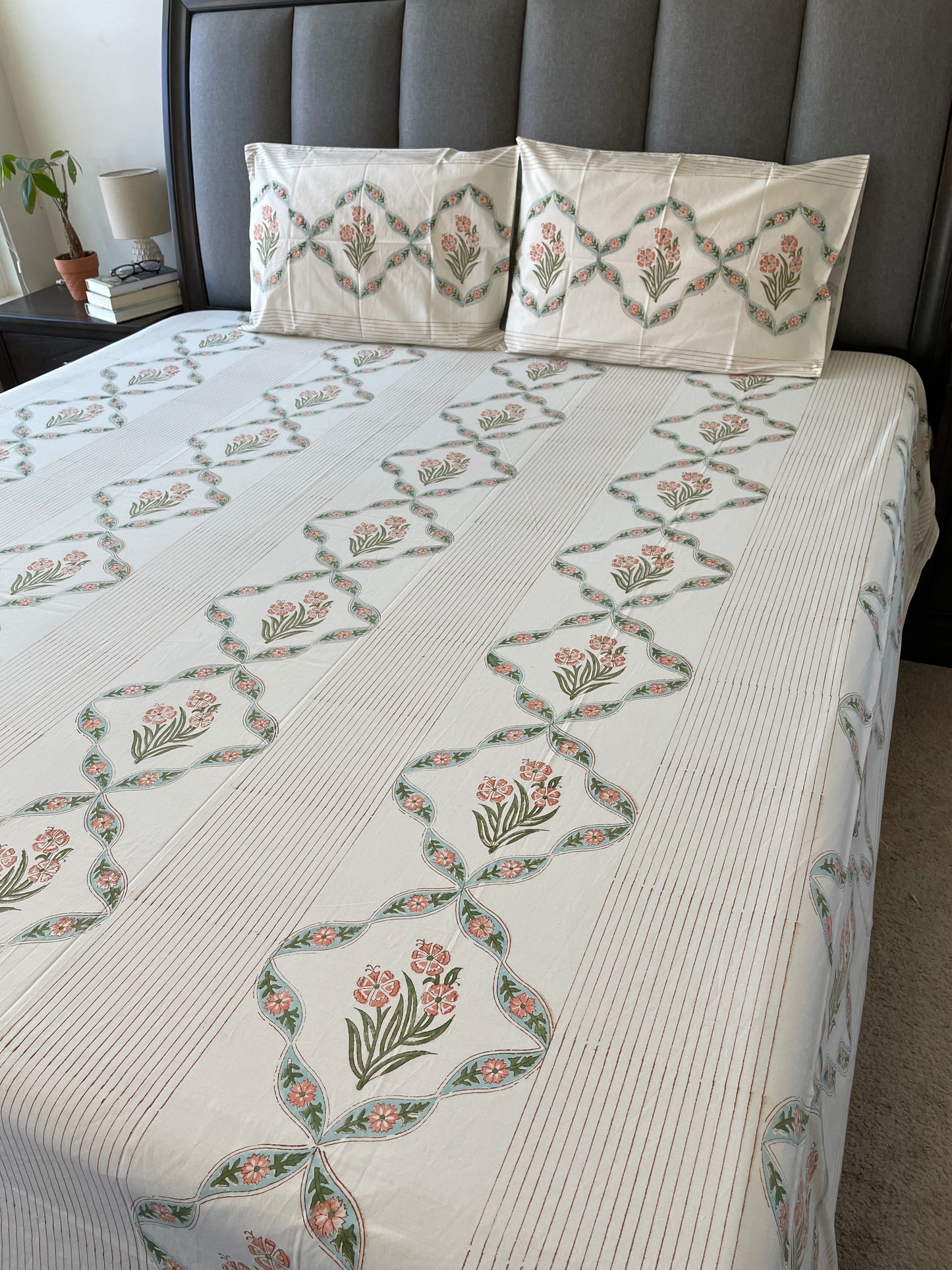 Floral Cascade Handblock Printed Cotton Bedsheet