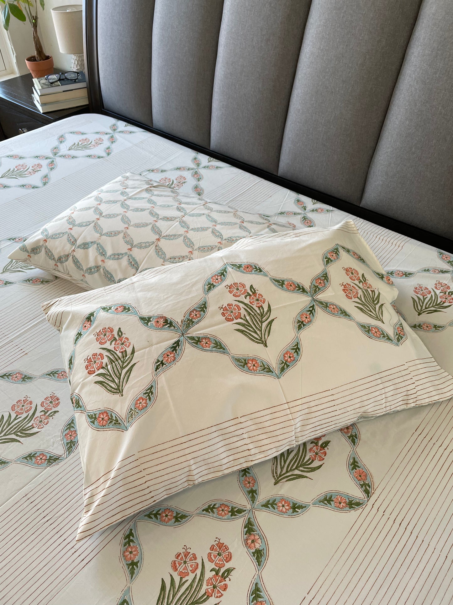 Floral Cascade Handblock Printed Cotton Bedsheet