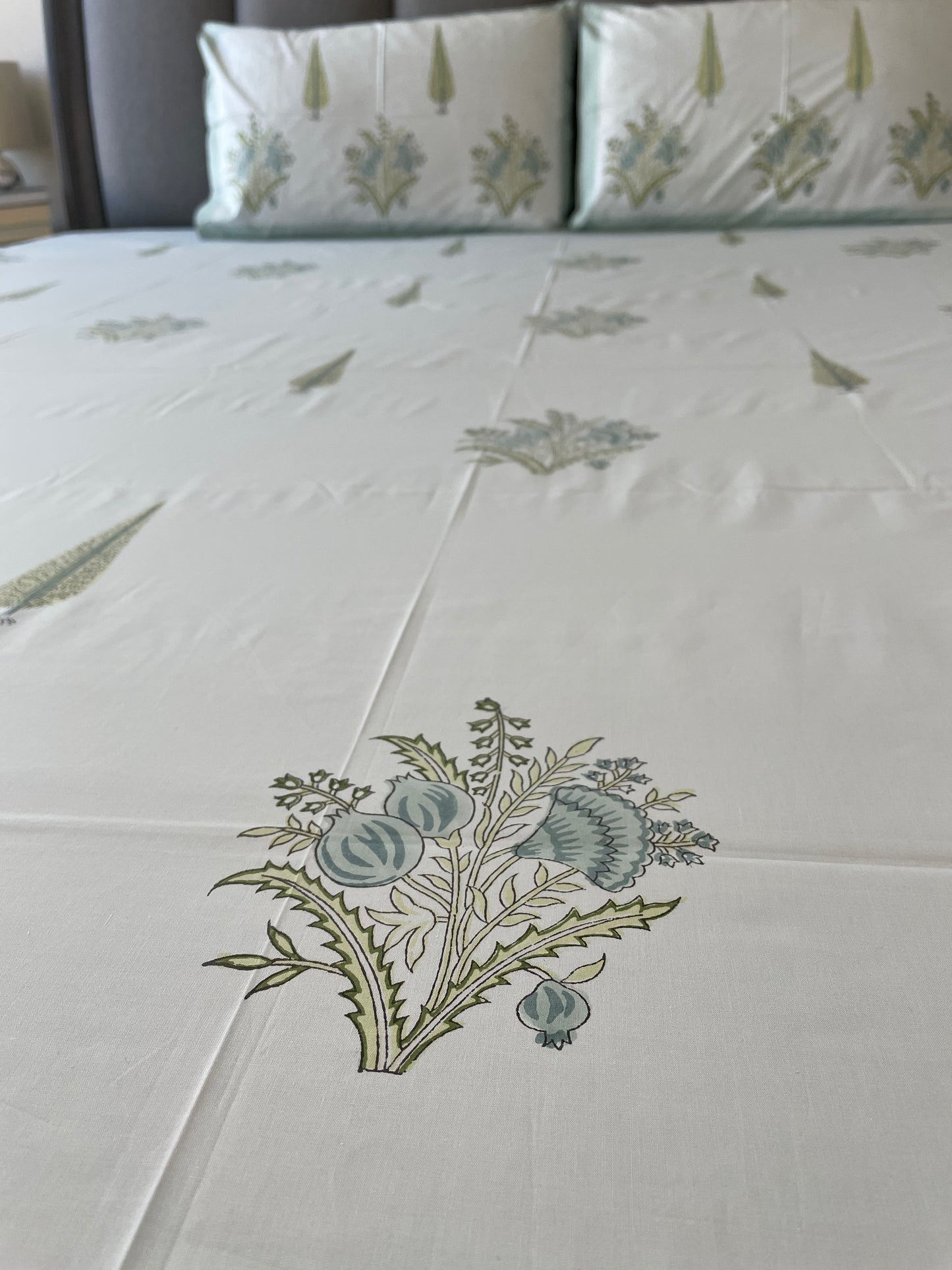 Blue Bloom Bliss Handblock Printed Cotton Bedsheet
