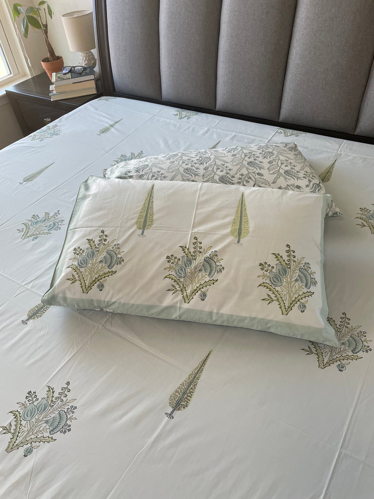 Blue Bloom Bliss Handblock Printed Cotton Bedsheet