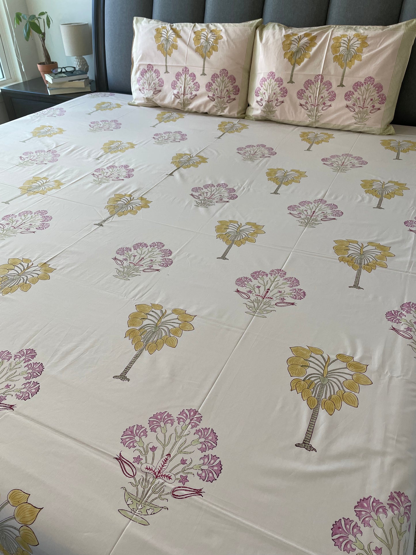 Garden Romance Handblock Printed Cotton Bedsheet