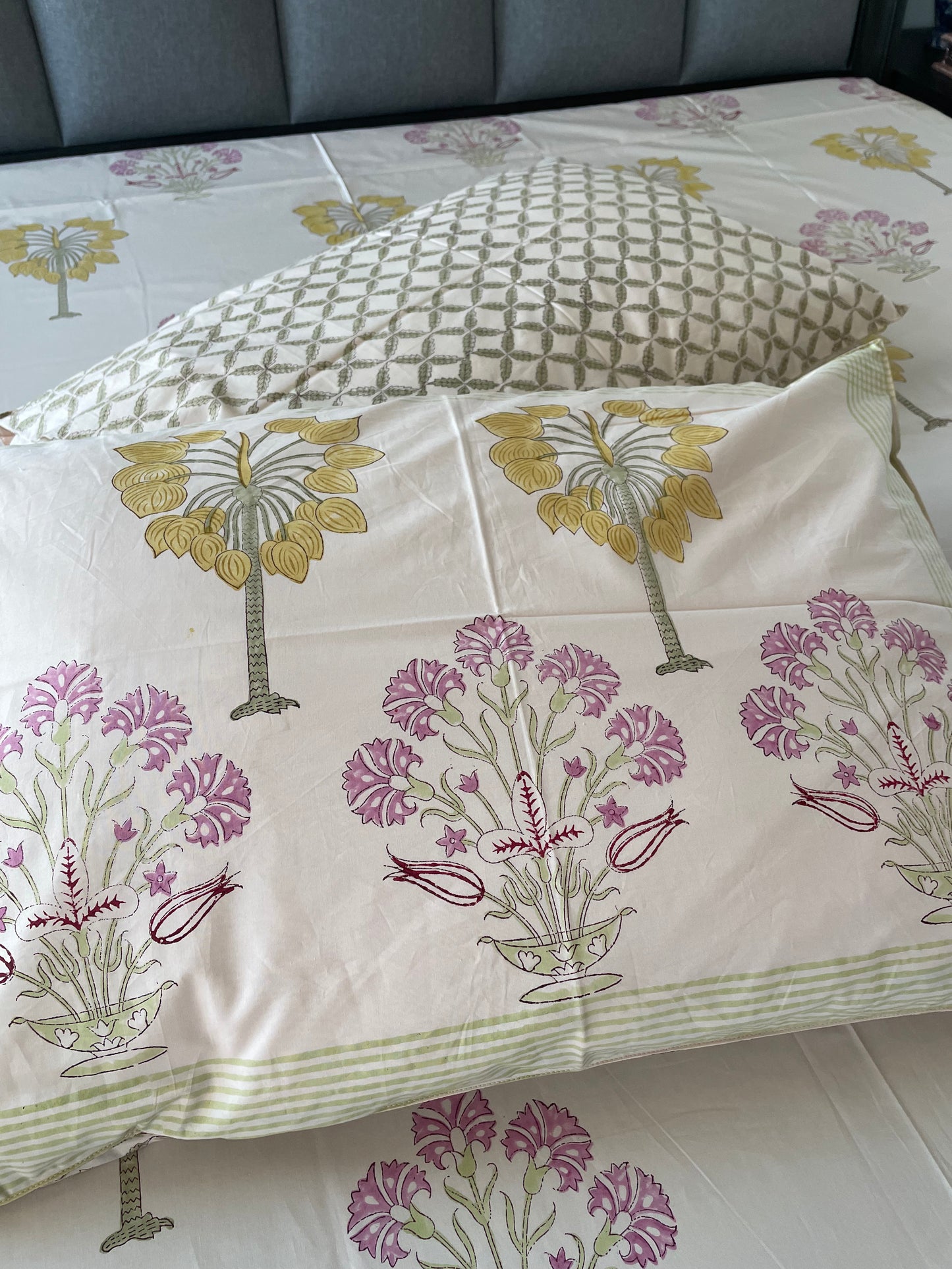 Garden Romance Handblock Printed Cotton Bedsheet