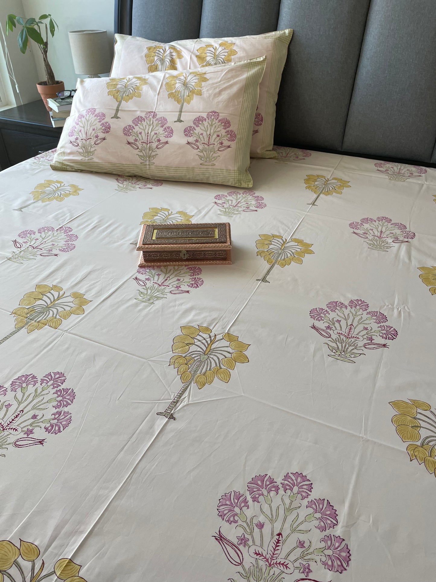 Garden Romance Handblock Printed Cotton Bedsheet