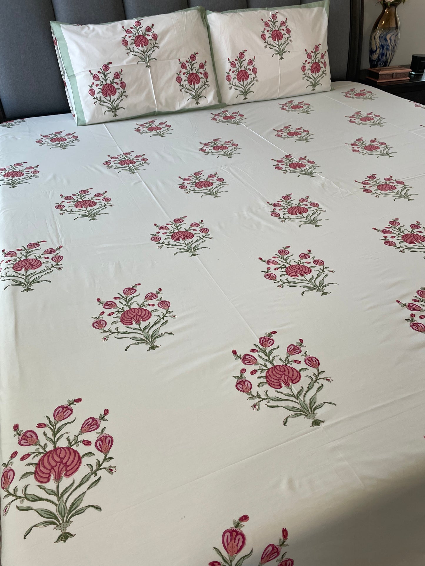 Scarlet Petal Paradise Handblock Printed Cotton Bedsheet