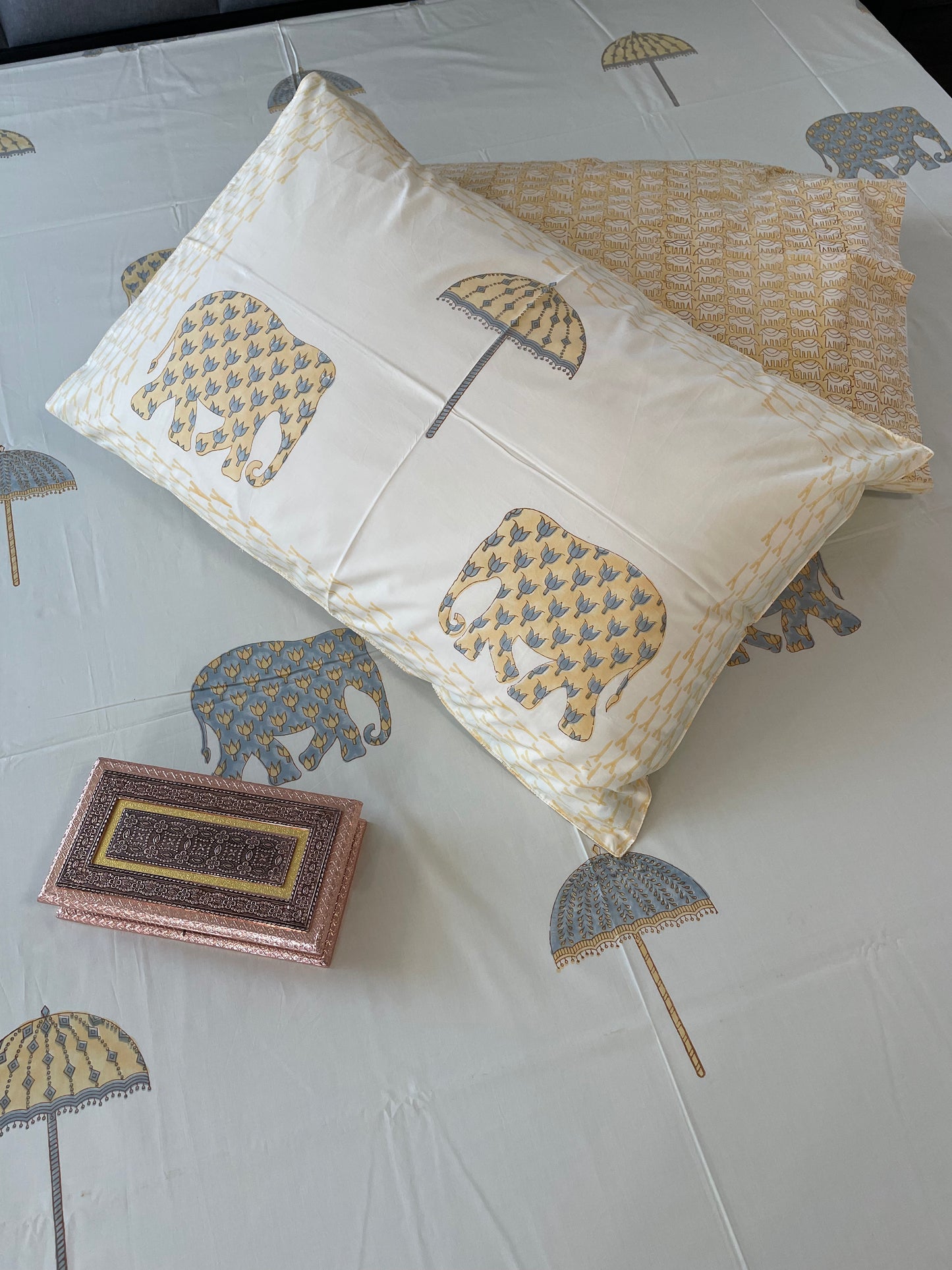 Elephant Parade Umbrella Bliss Handblock Printed Cotton Bedsheet