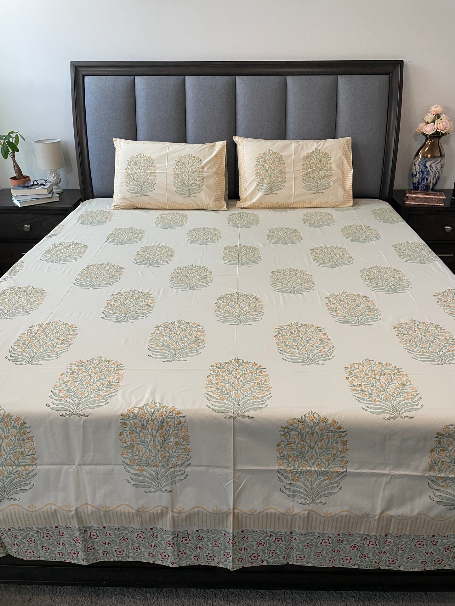 Sunshine Bloom Handblock Printed Cotton Sheet