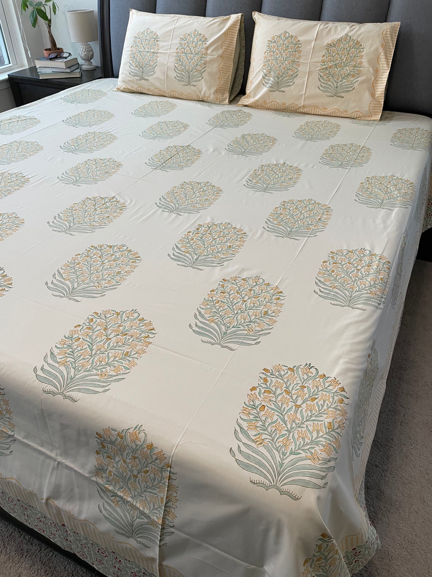 Sunshine Bloom Handblock Printed Cotton Sheet