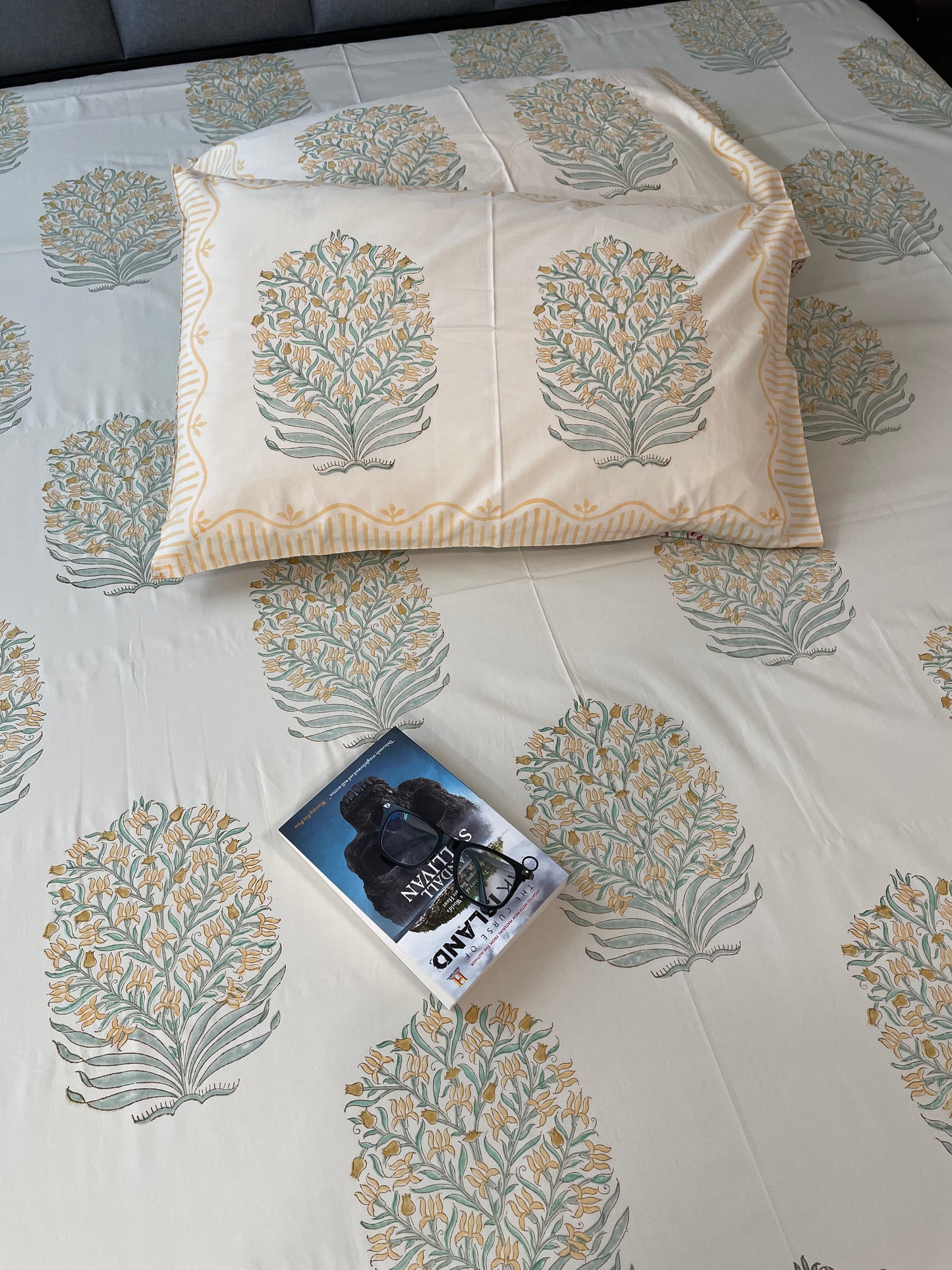 Sunshine Bloom Handblock Printed Cotton Sheet
