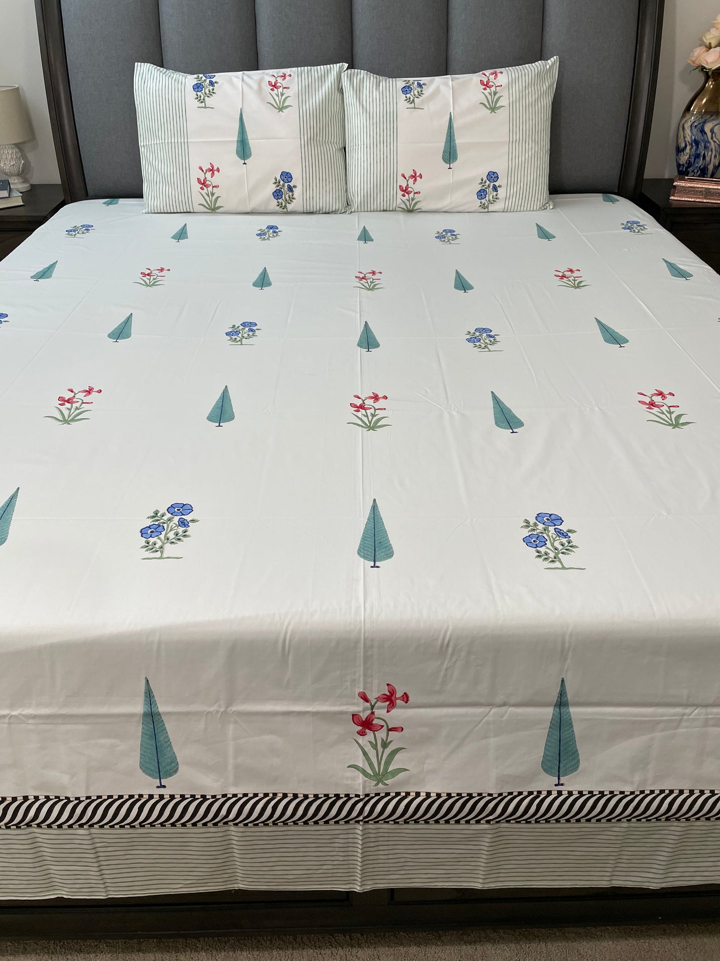 Serene Sanctuary Handblock Printed Cotton Bedsheet