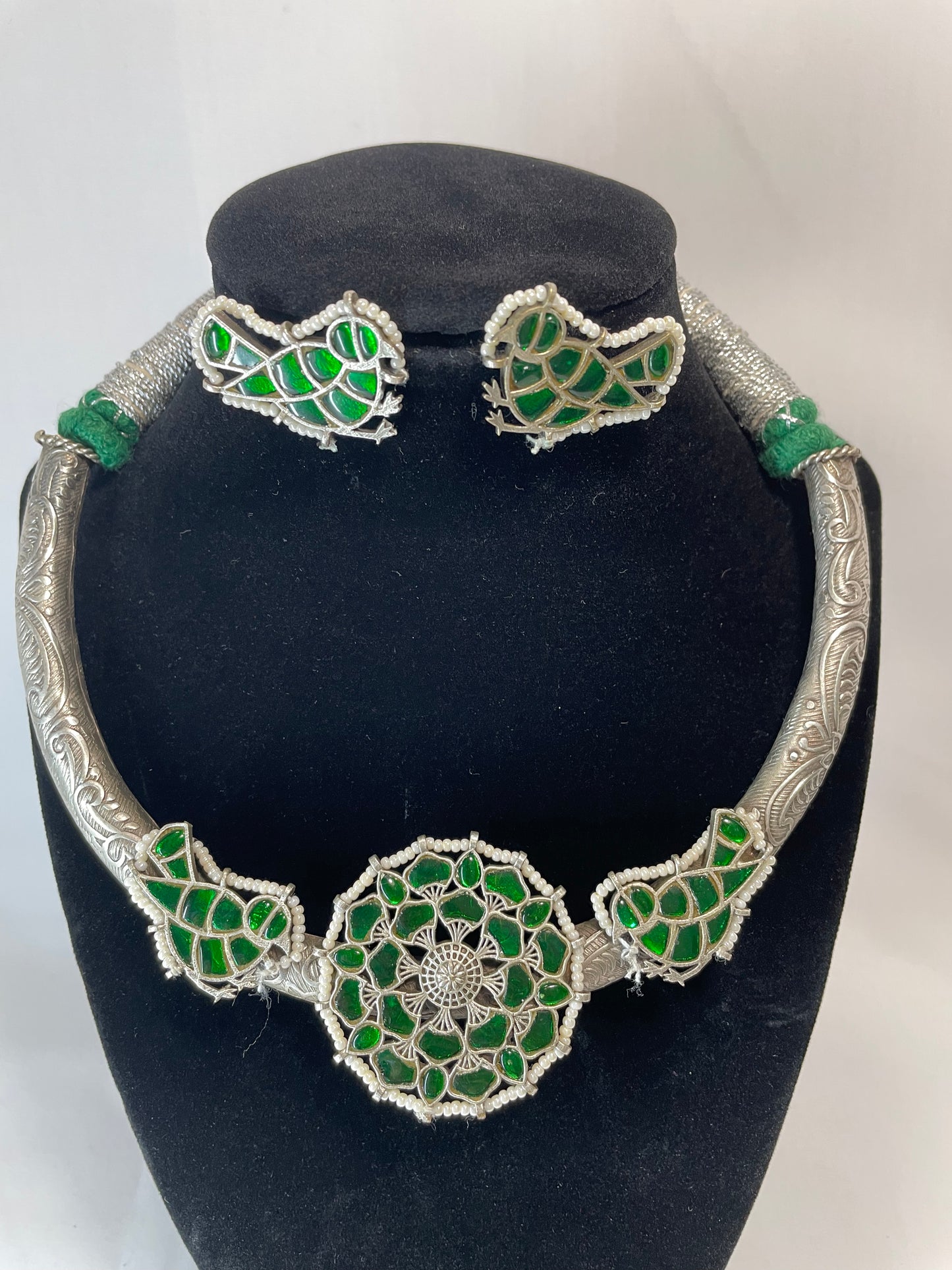 Green Bird Necklace with Earrings