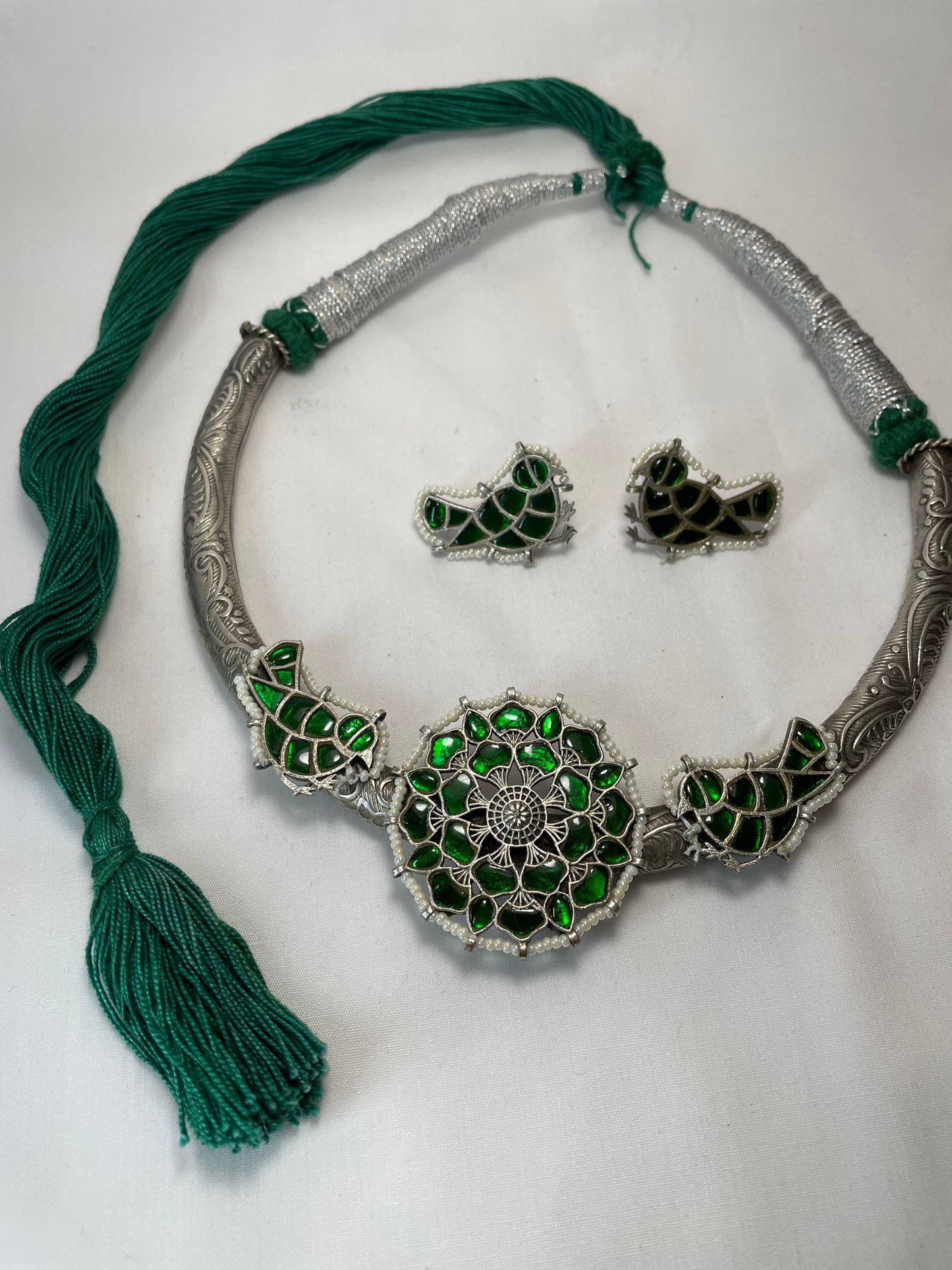Green Bird Necklace with Earrings
