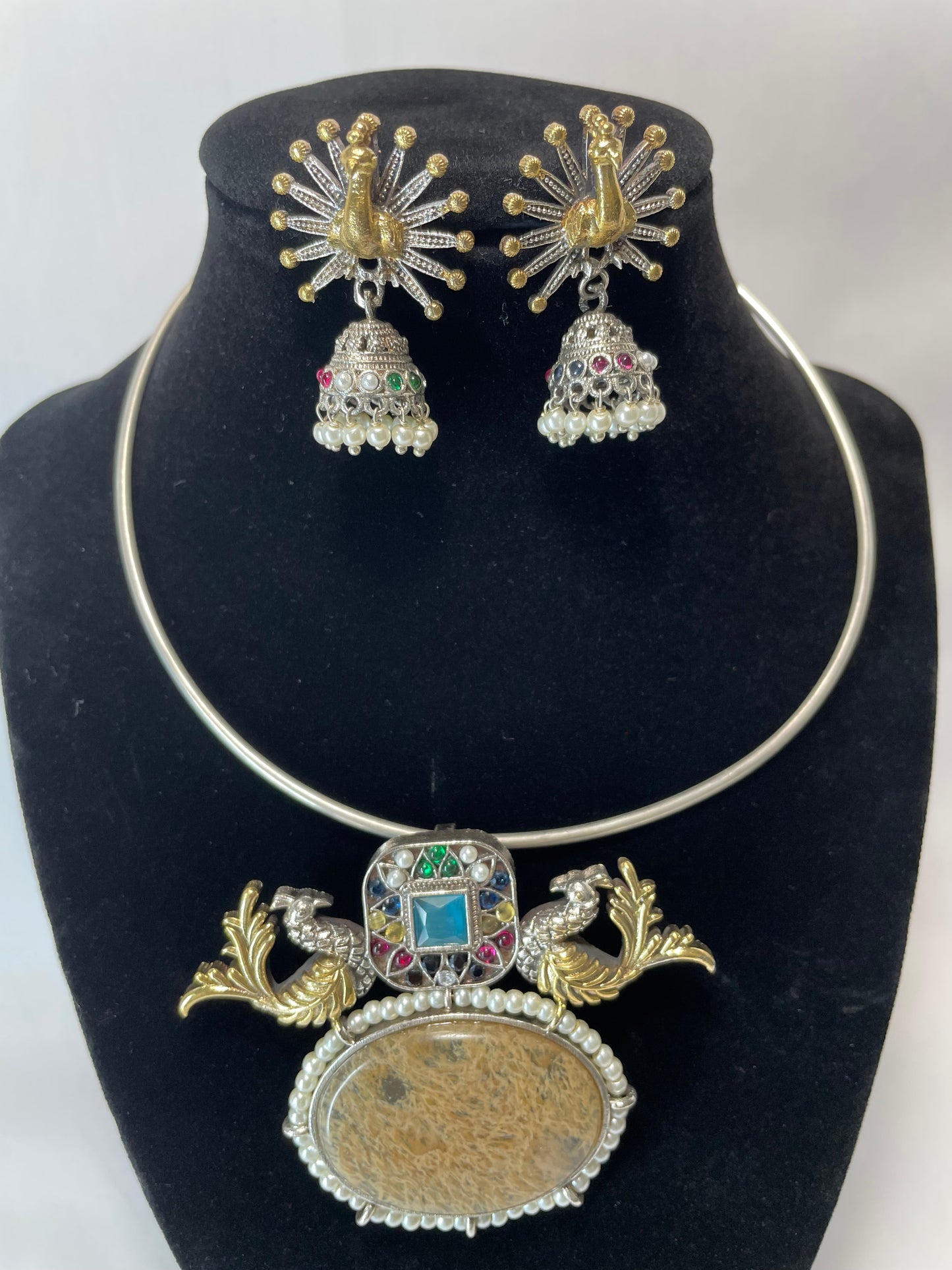 Dancing Peacock Necklace with Earrings