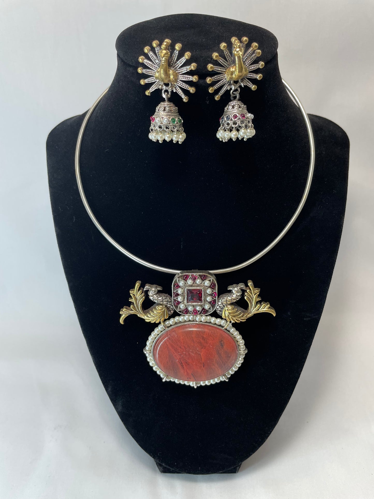Dancing Peacock Necklace with Earrings