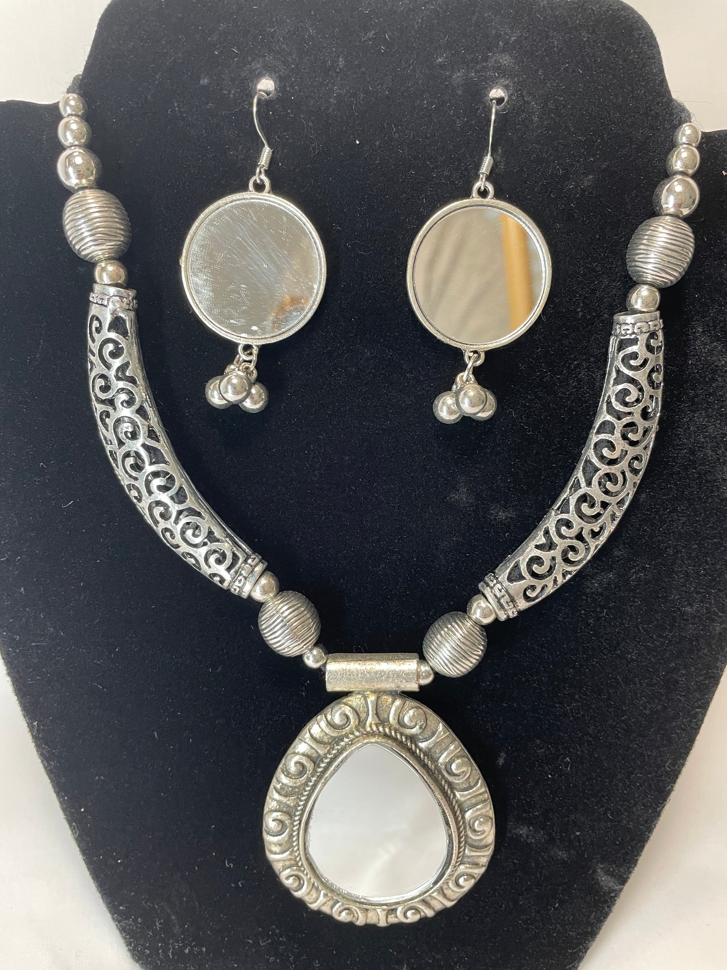 Mirror Necklace with Earrings