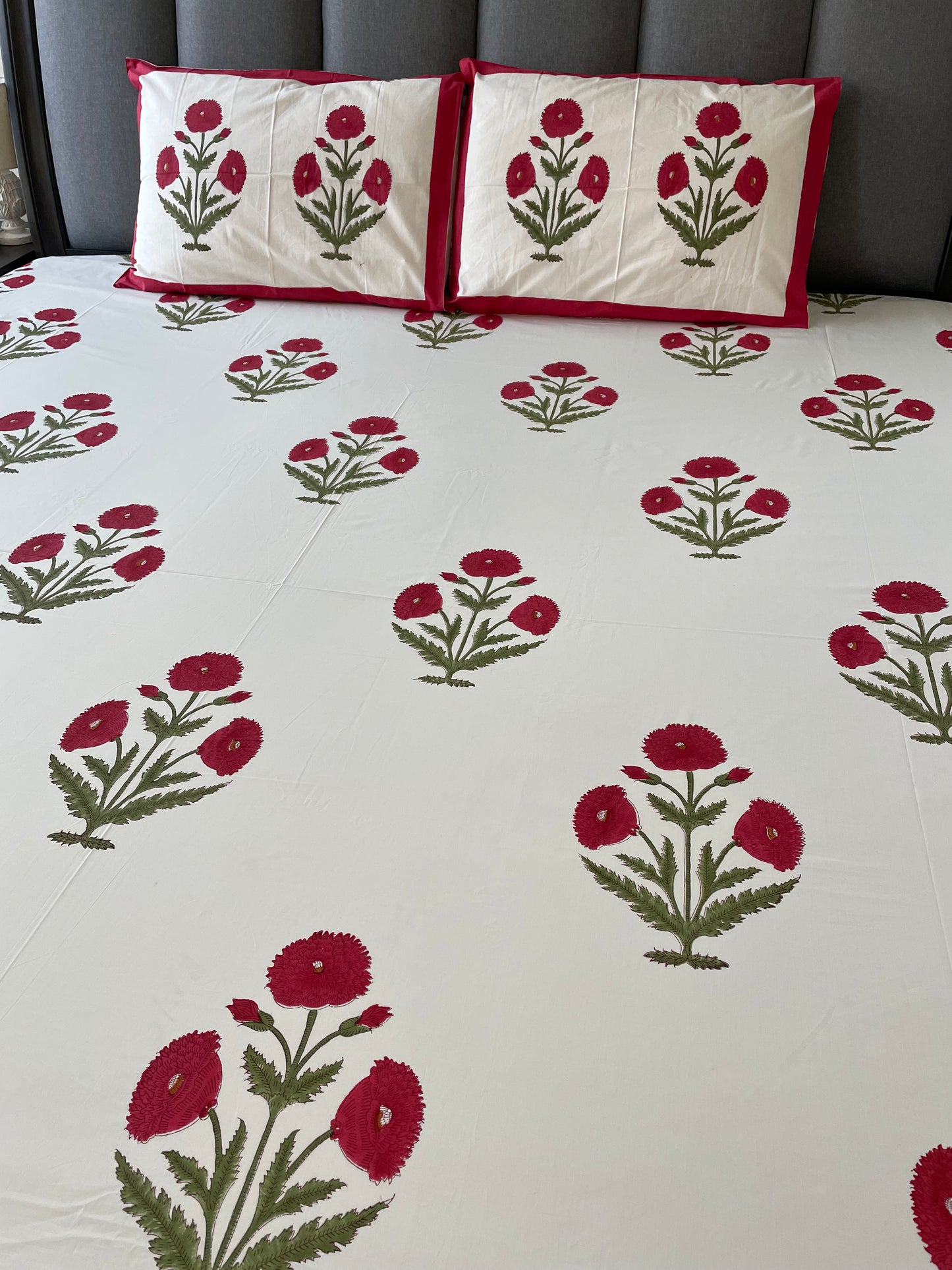 Red Poppy Handblock Printed Cotton Sheet