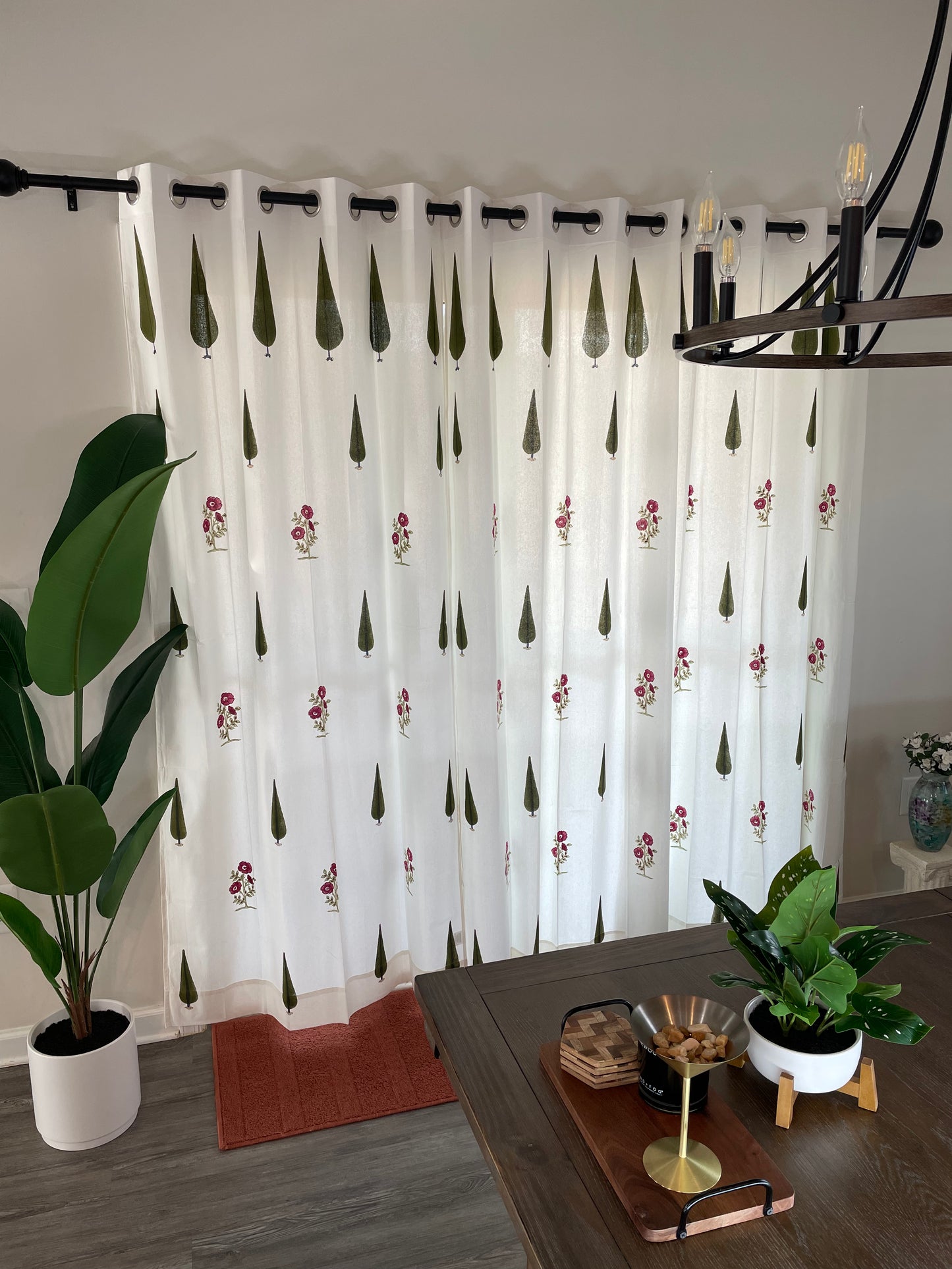 Botanical Bliss Hand Block Printed Cotton Curtain (2 Panels)