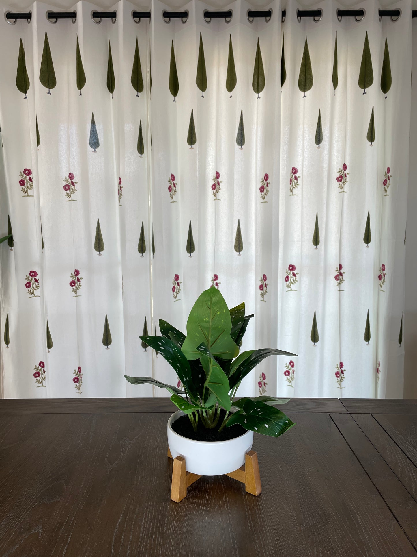 Botanical Bliss Hand Block Printed Cotton Curtain (2 Panels)