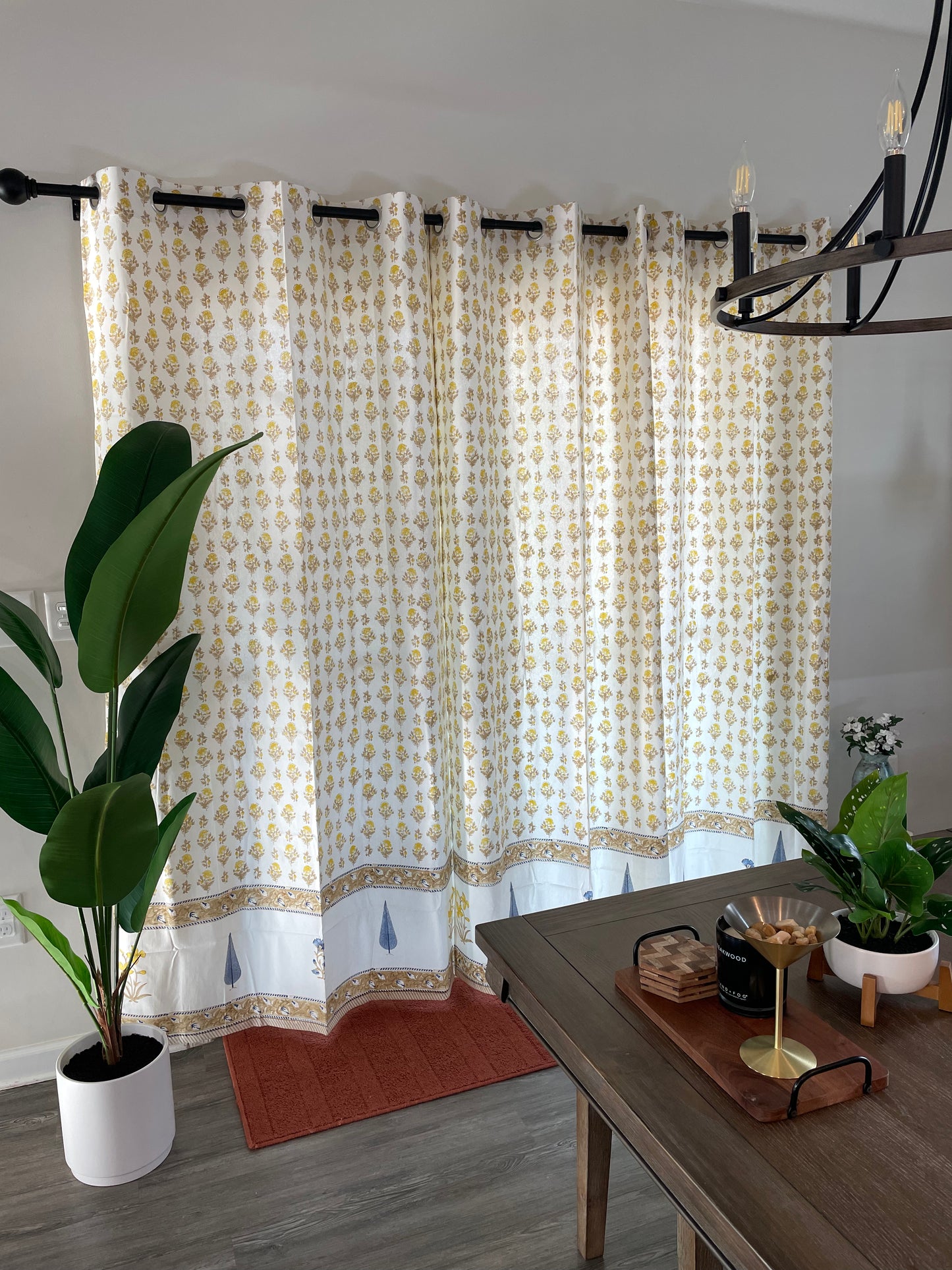 Sunshine Serenade Hand Block Printed Cotton Curtain (2 Panels)