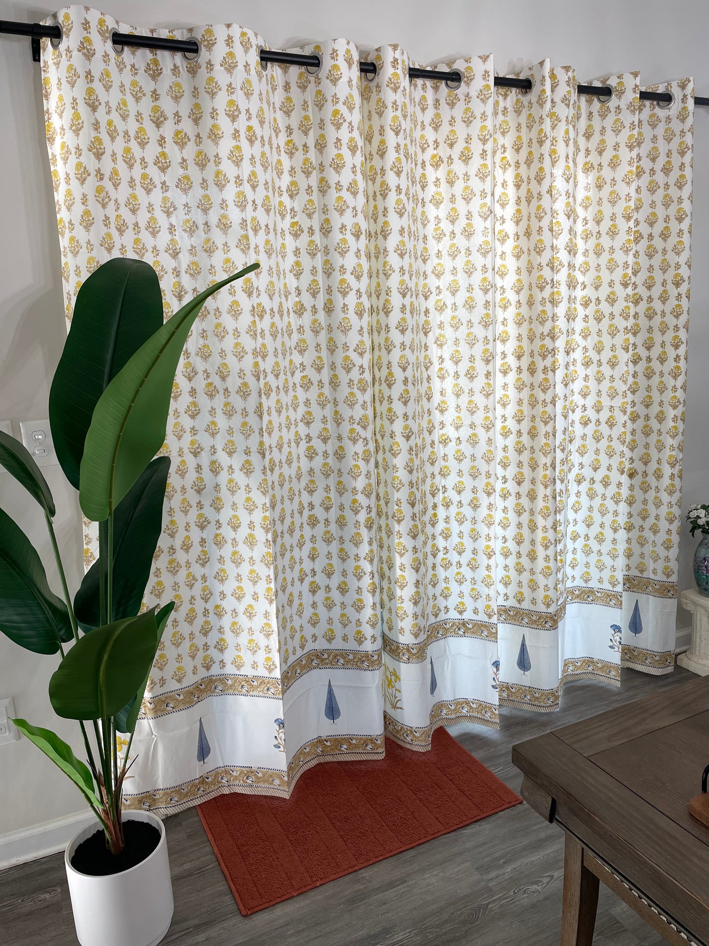 Sunshine Serenade Hand Block Printed Cotton Curtain (2 Panels)