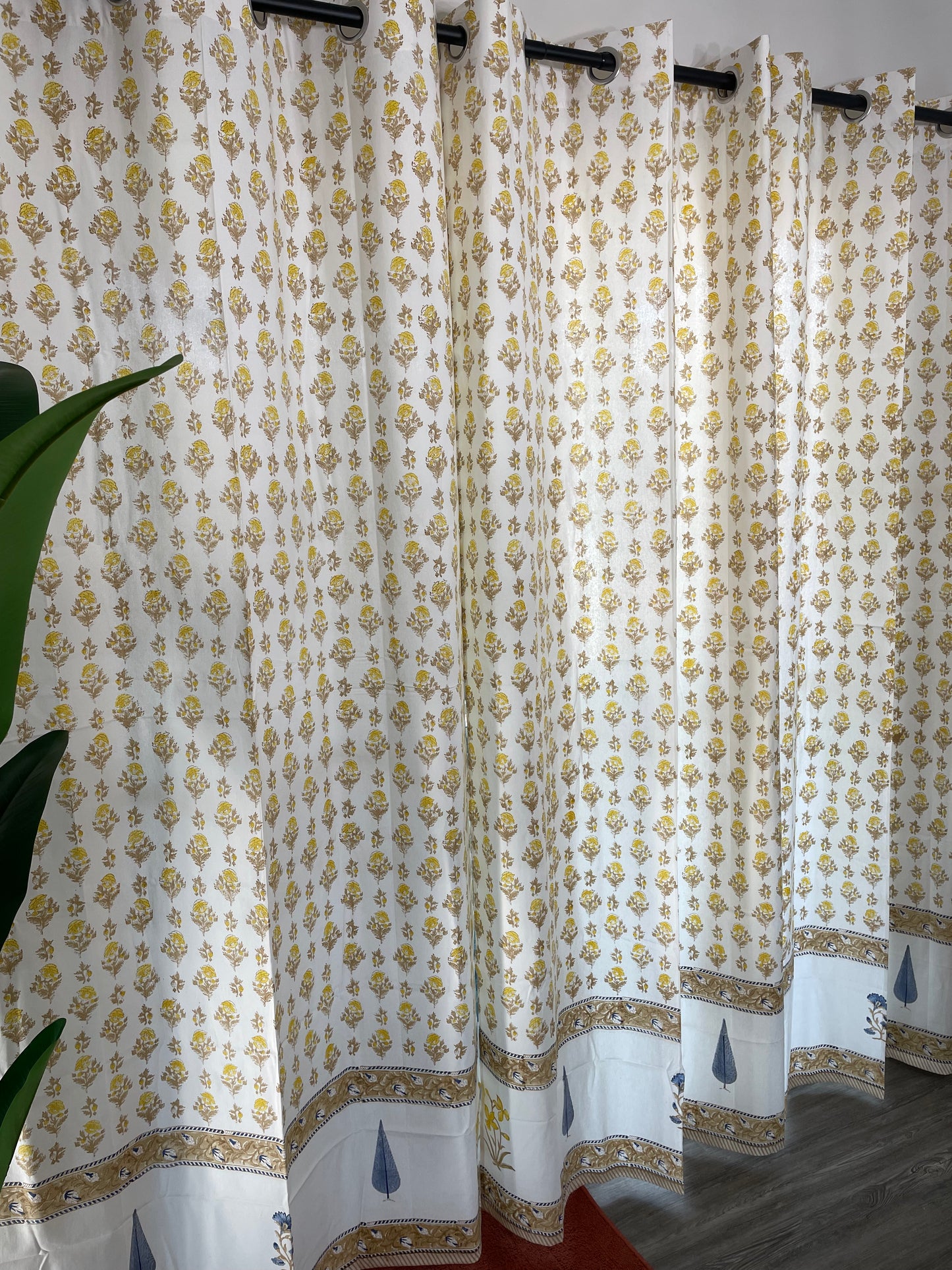 Sunshine Serenade Hand Block Printed Cotton Curtain (2 Panels)