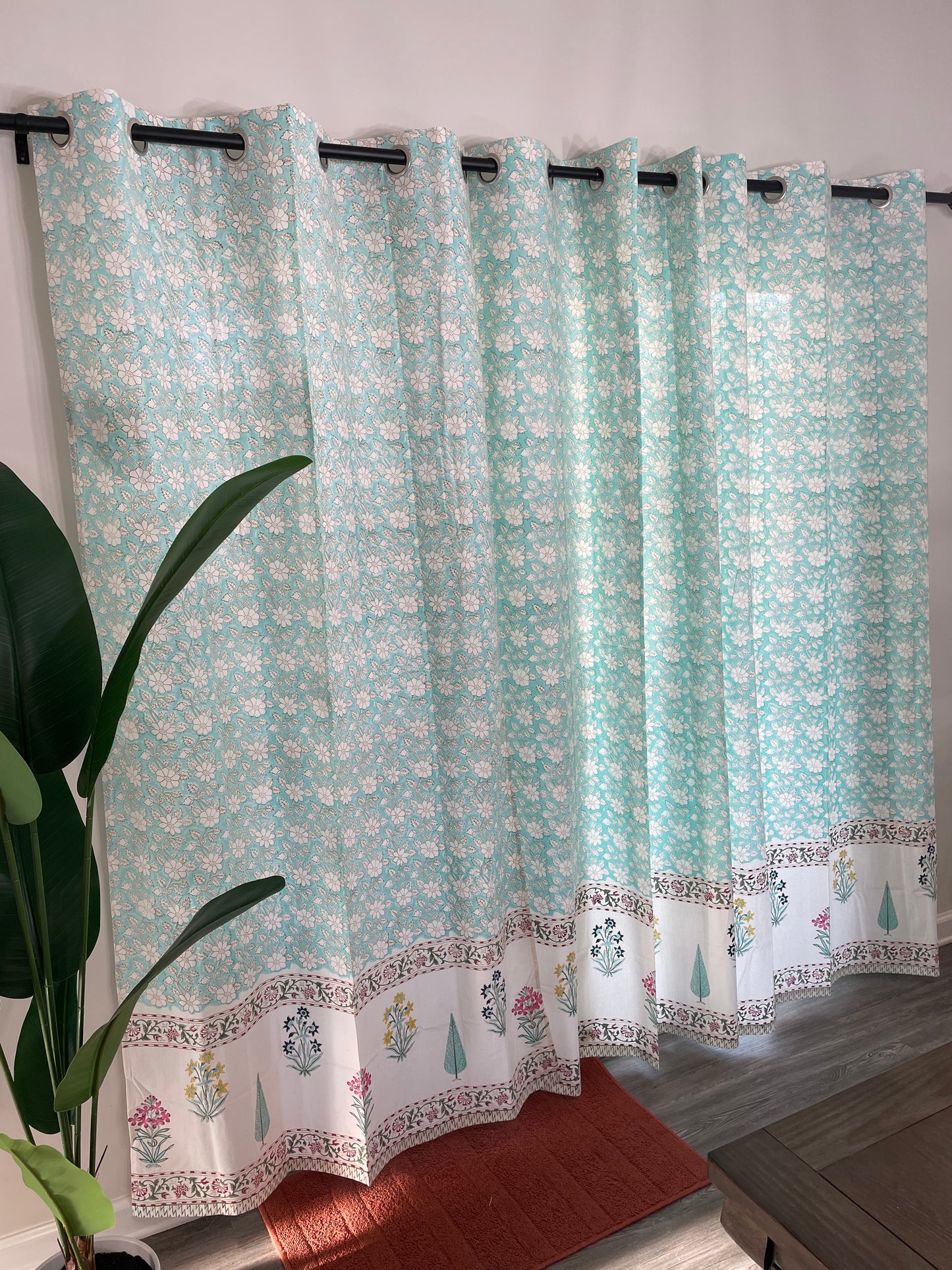 Whispering Winds Hand Block Printed Cotton Curtain (2 Panels)