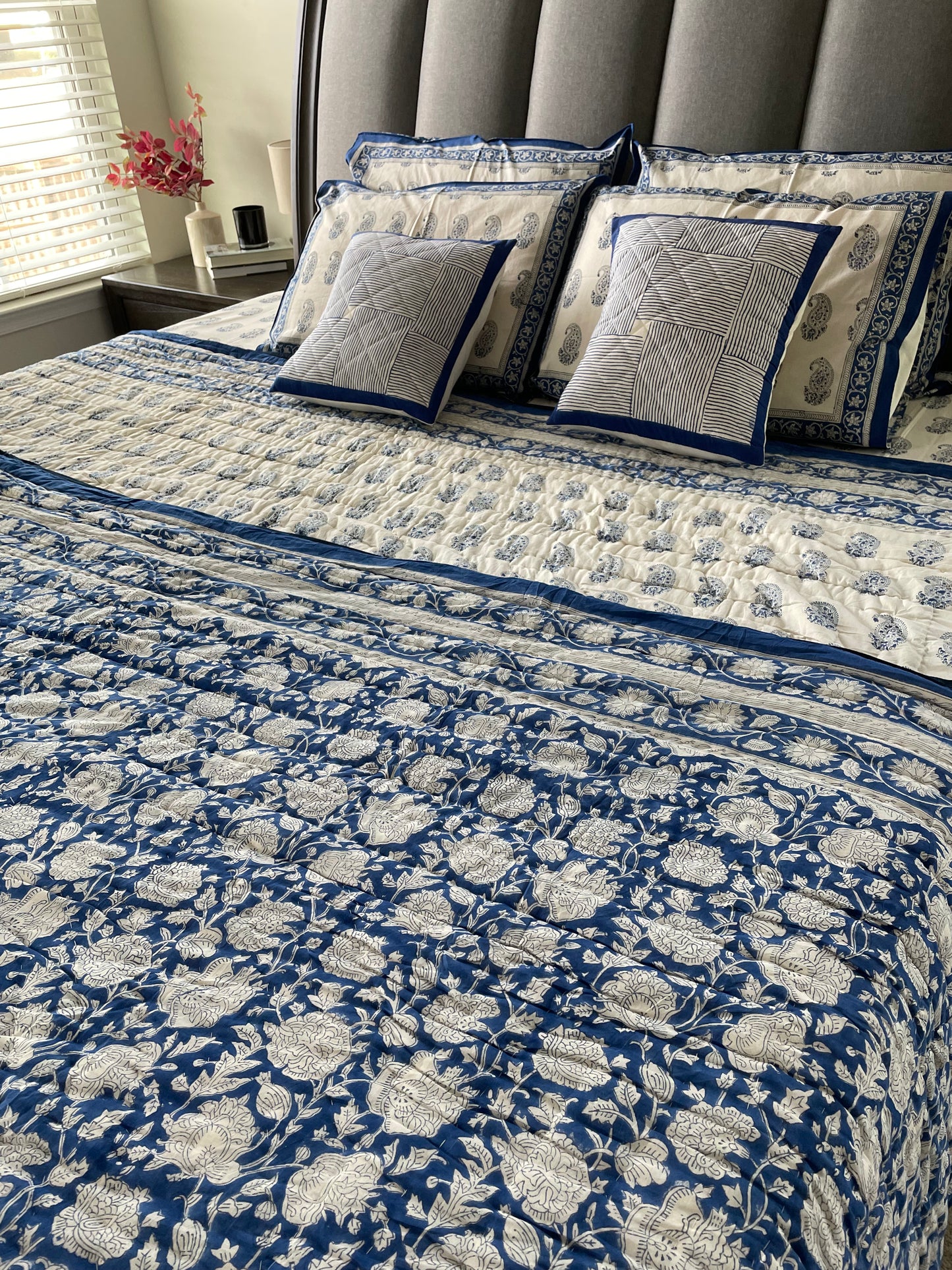 Ethereal Elegance Handblocked and Hand Stitched Reversible Mulmul Cotton Quilt