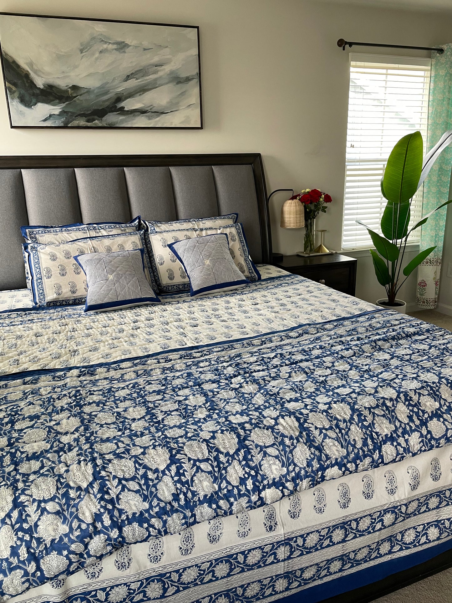 Ethereal Elegance Handblocked and Hand Stitched Reversible Mulmul Cotton Quilt