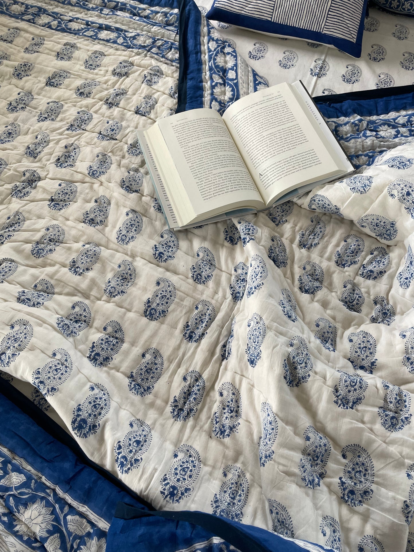 Ethereal Elegance Handblocked and Hand Stitched Reversible Mulmul Cotton Quilt