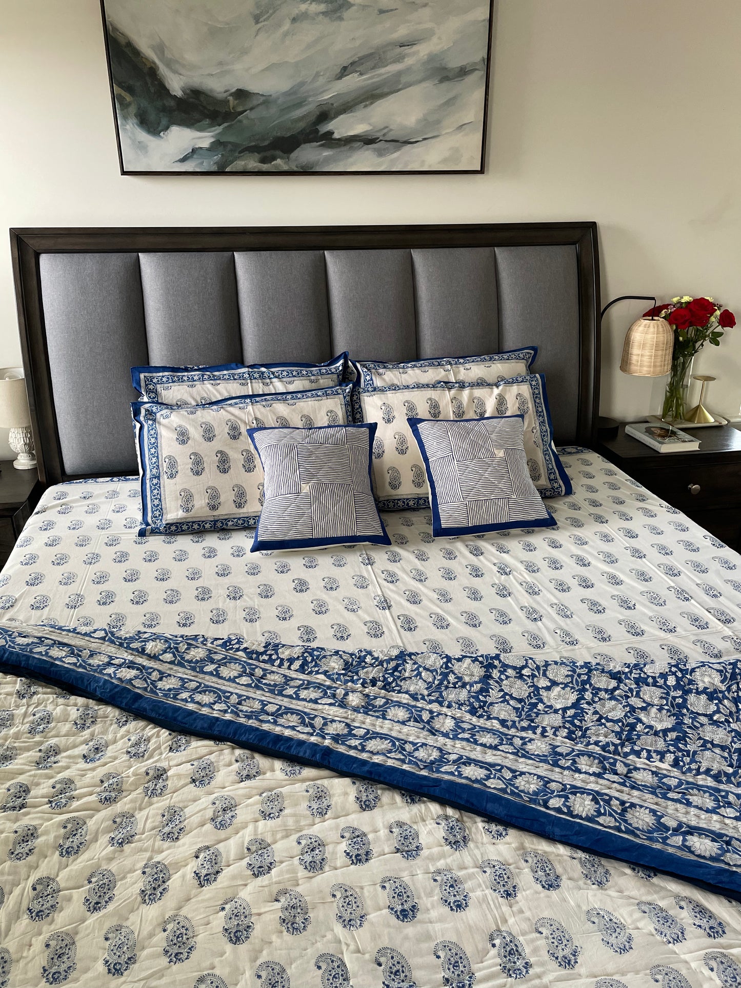 Ethereal Elegance Handblocked and Hand Stitched Reversible Mulmul Cotton Quilt