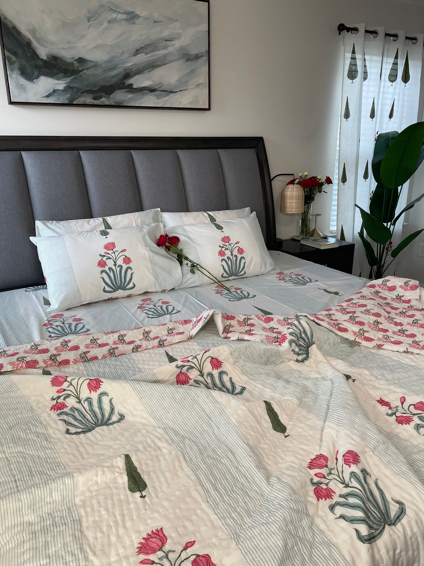 Mystic Mosaic Handblocked and Hand Stitched Reversible Mulmul Cotton Quilt