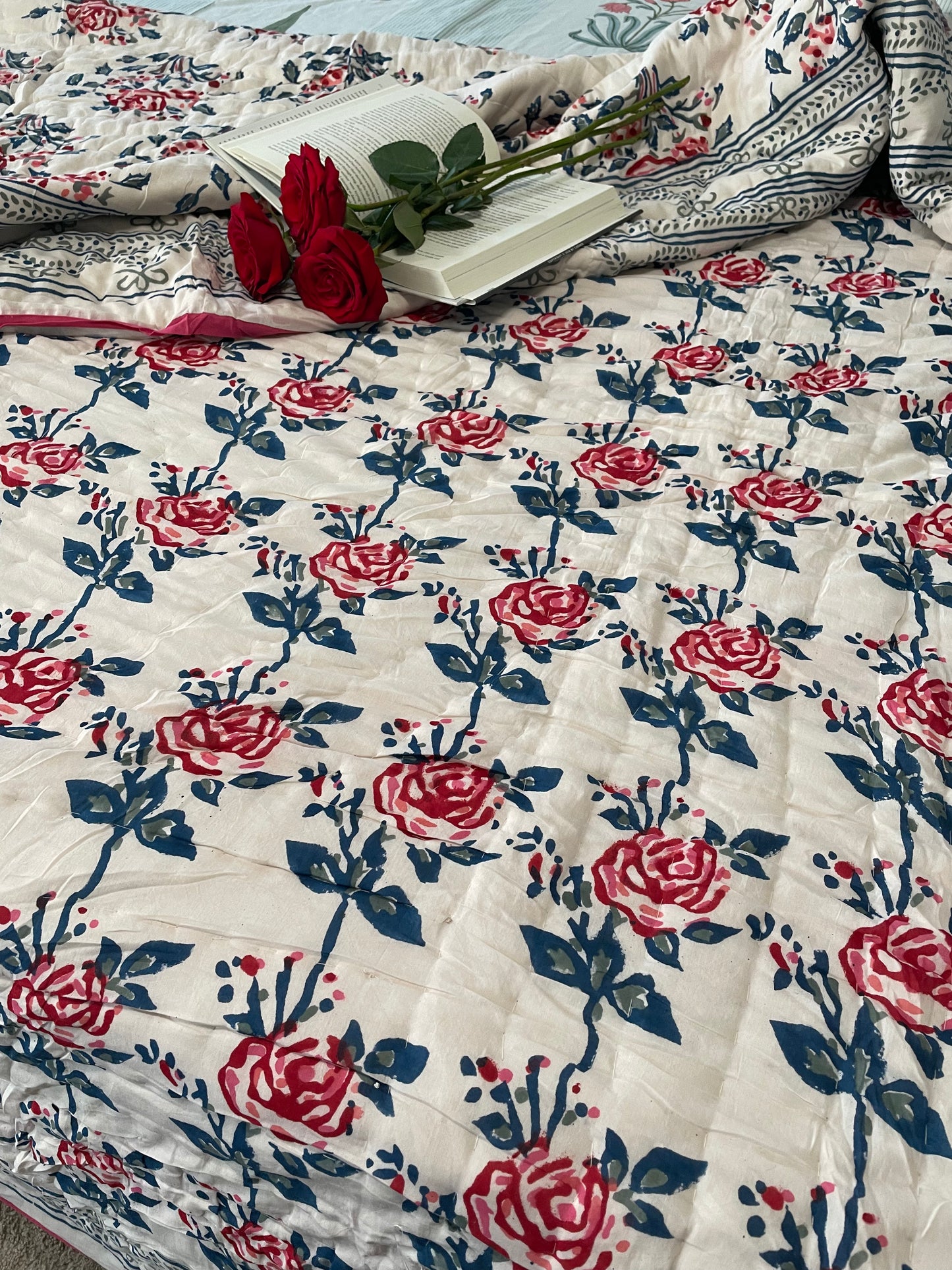Artisanal Bliss Handblocked and Hand Stitched Reversible Mulmul Cotton Quilt