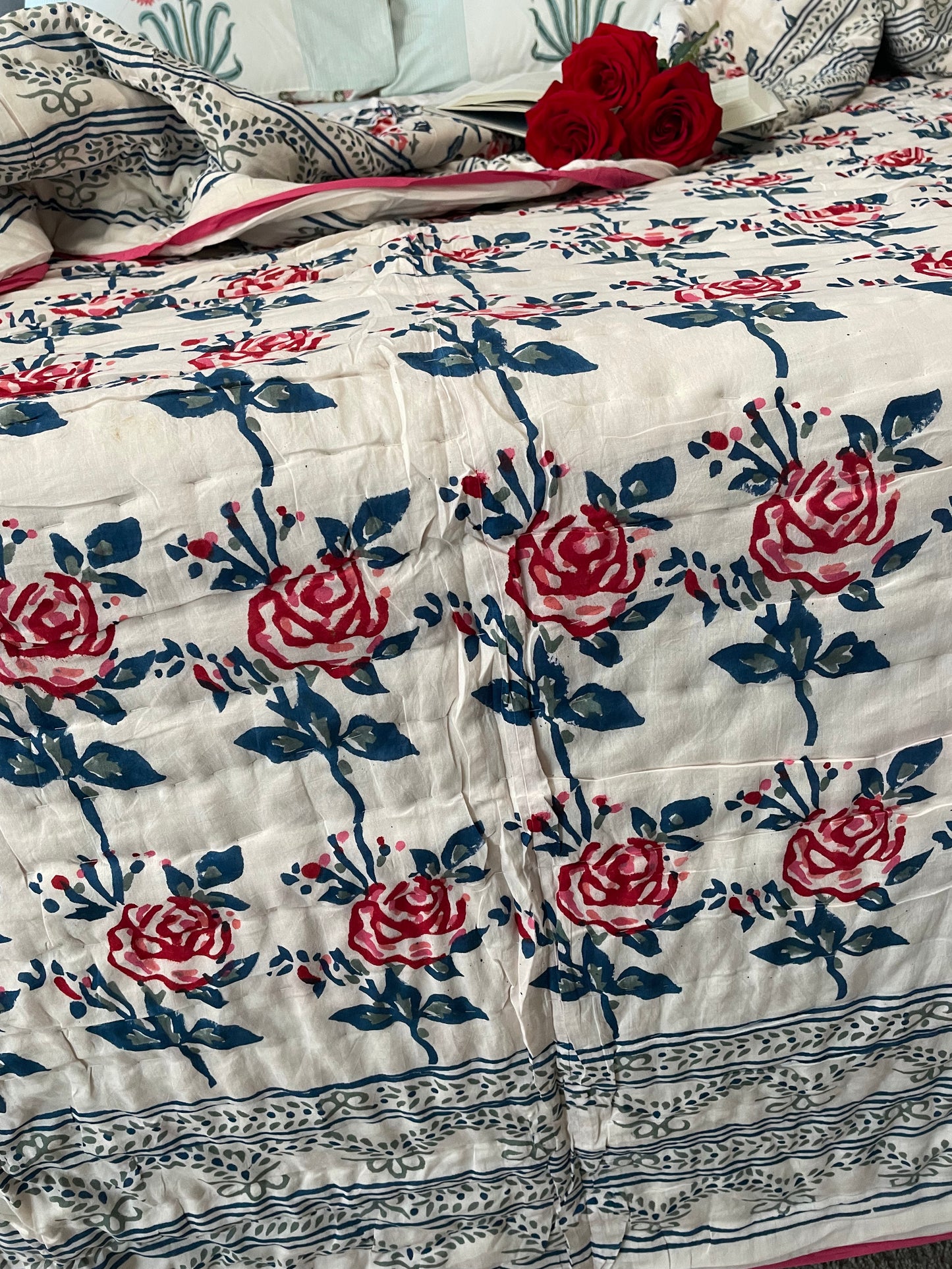 Artisanal Bliss Handblocked and Hand Stitched Reversible Mulmul Cotton Quilt