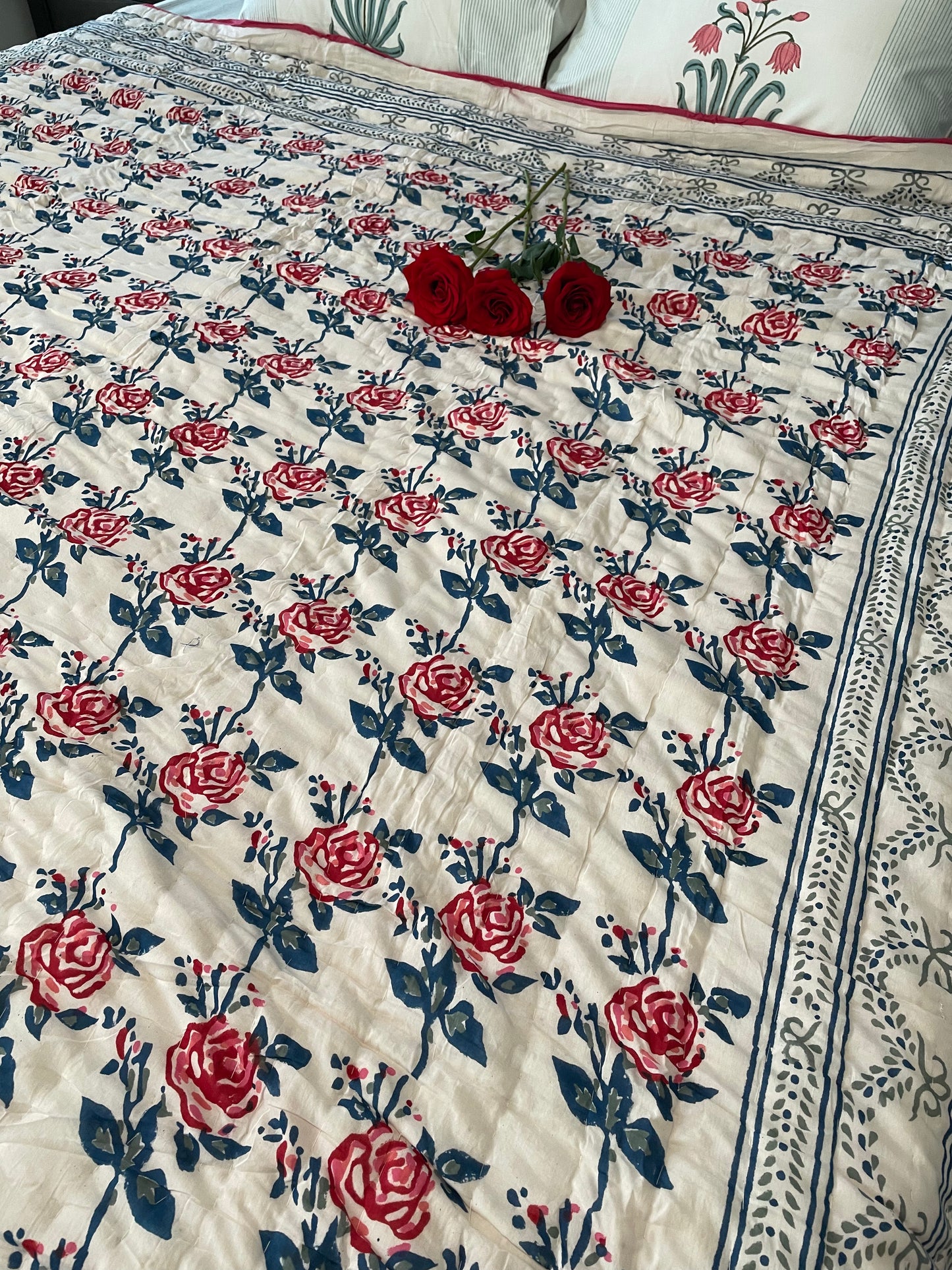 Artisanal Bliss Handblocked and Hand Stitched Reversible Mulmul Cotton Quilt