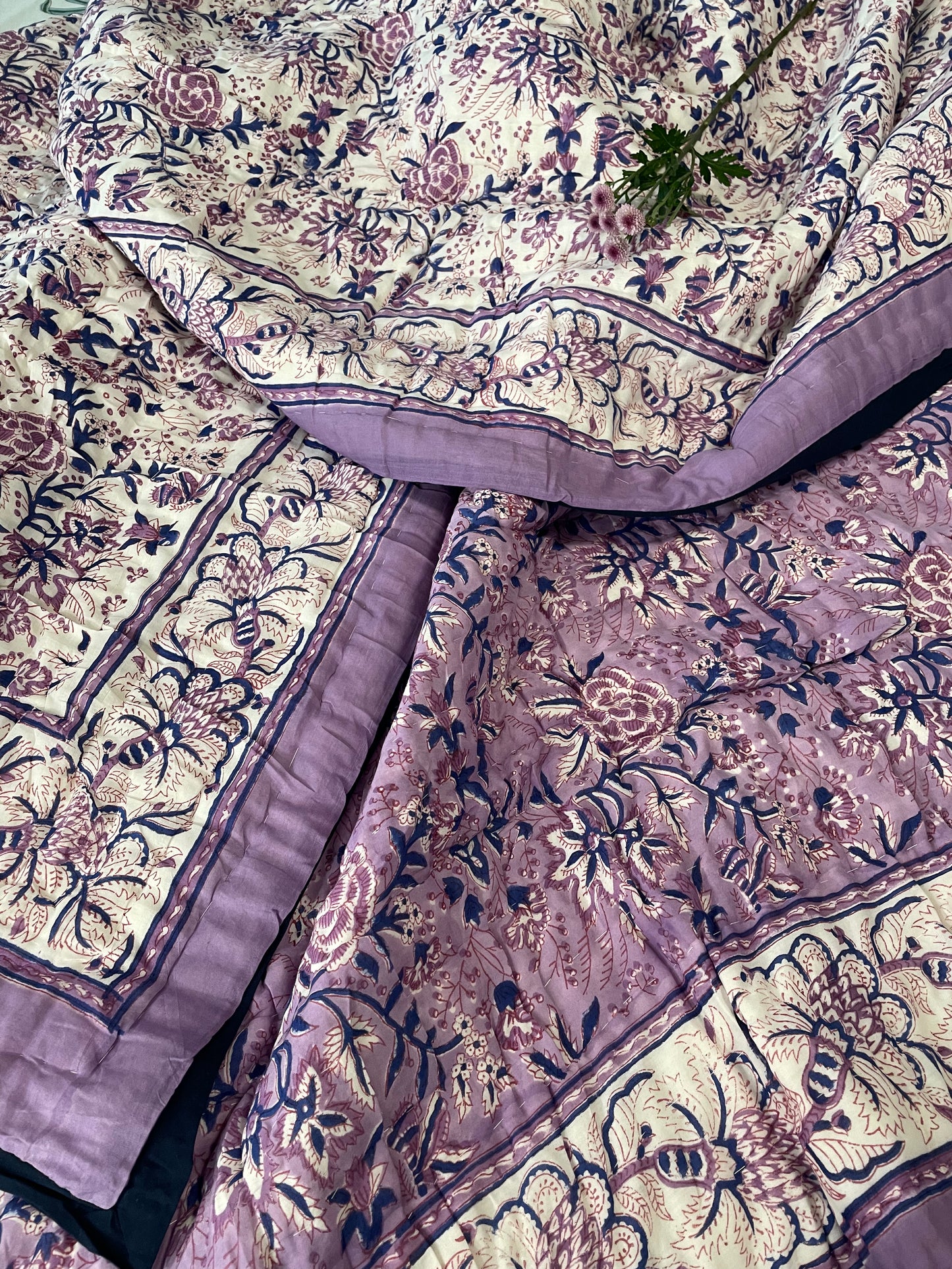 Heritage Harmony Handblocked and Hand Stitched Reversible Mulmul Cotton Quilt
