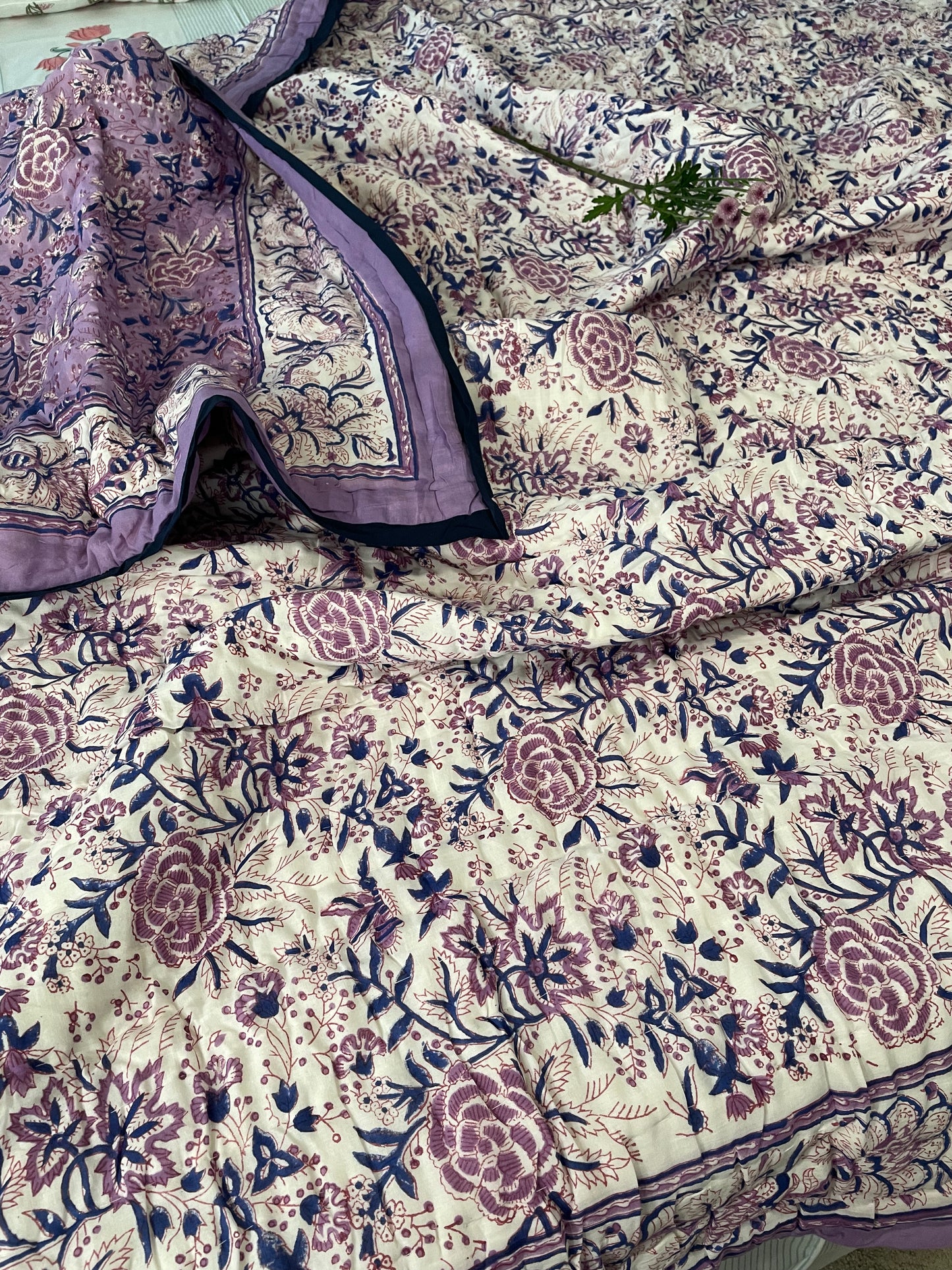 Heritage Harmony Handblocked and Hand Stitched Reversible Mulmul Cotton Quilt