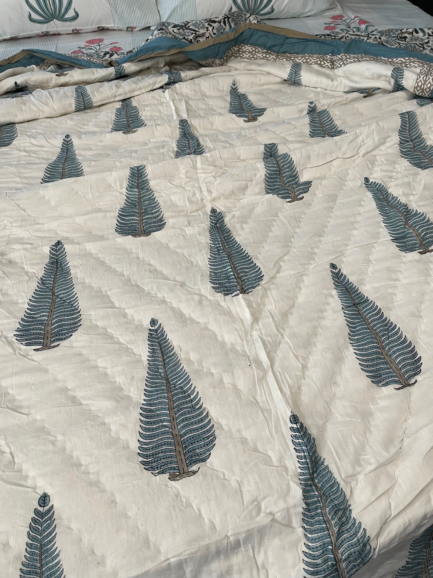 Tranquil Treasures Handblocked and Hand Stitched Reversible Mulmul Cotton Quilt