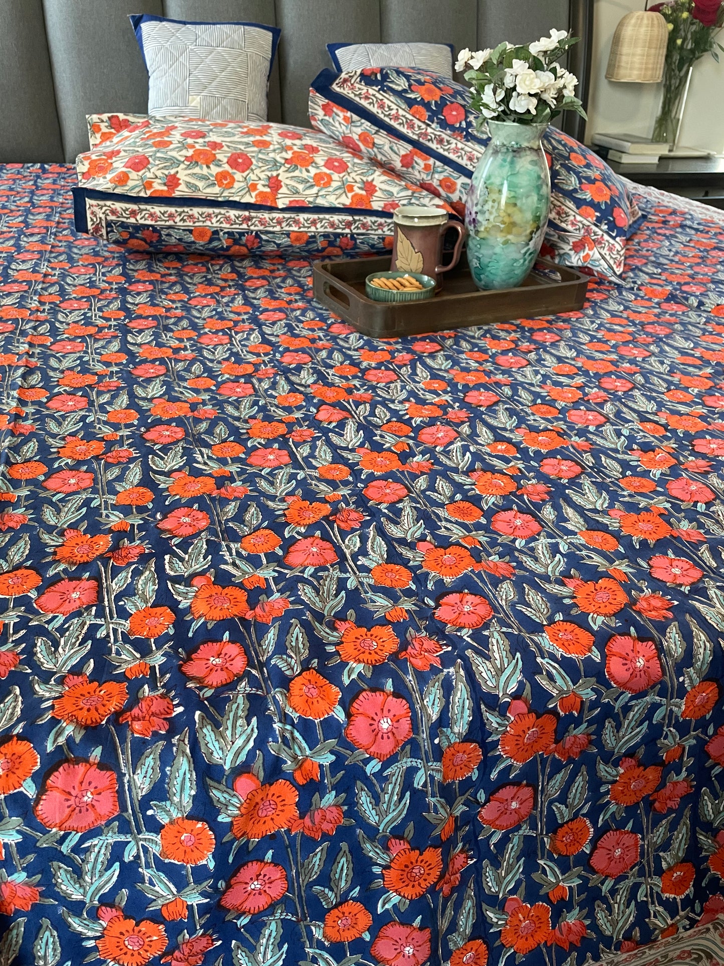 Fiesta Fusion Handblock Printed Cotton Bedsheet