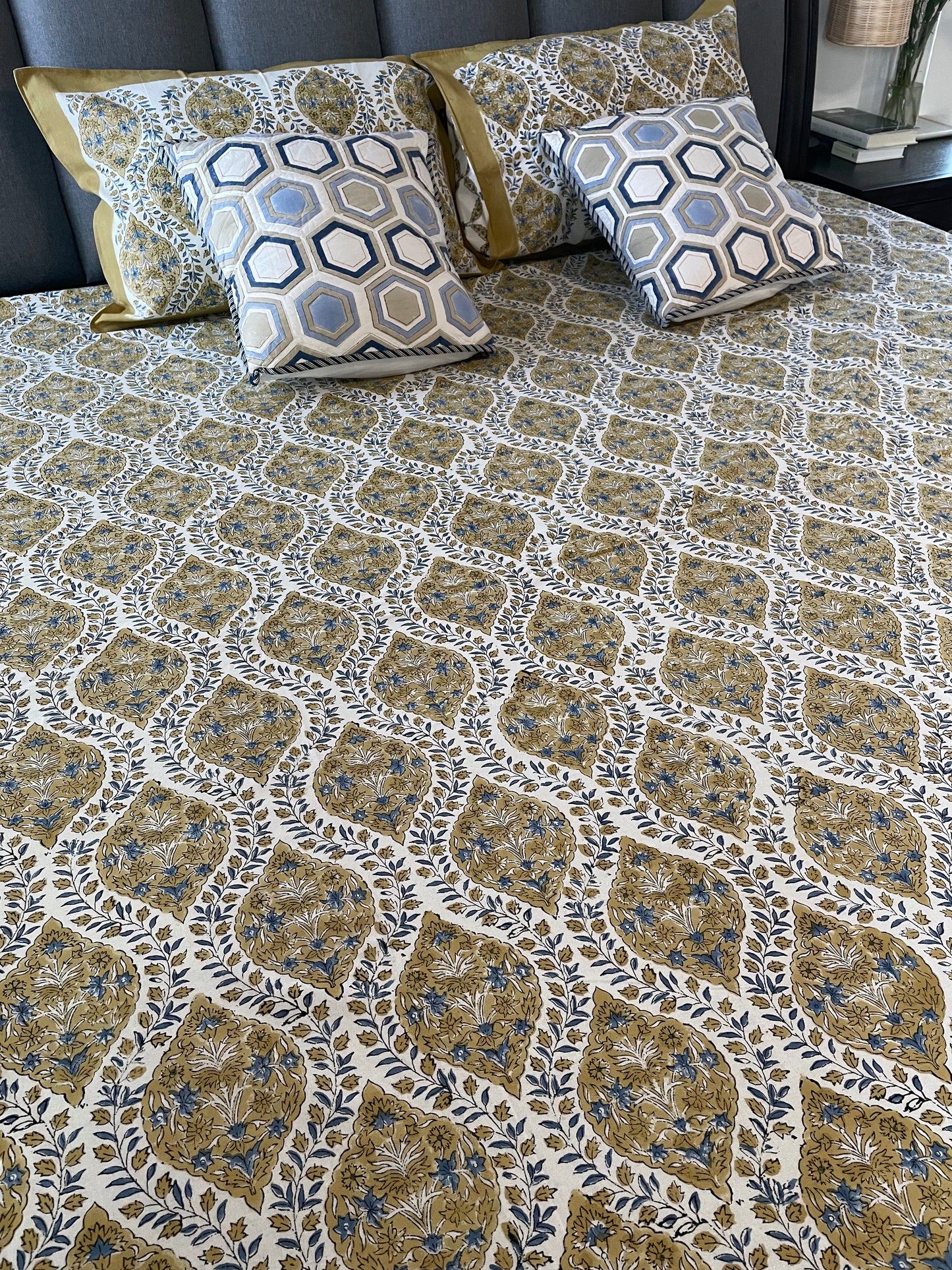Golden Glow Handblock Printed Cotton Bedsheet