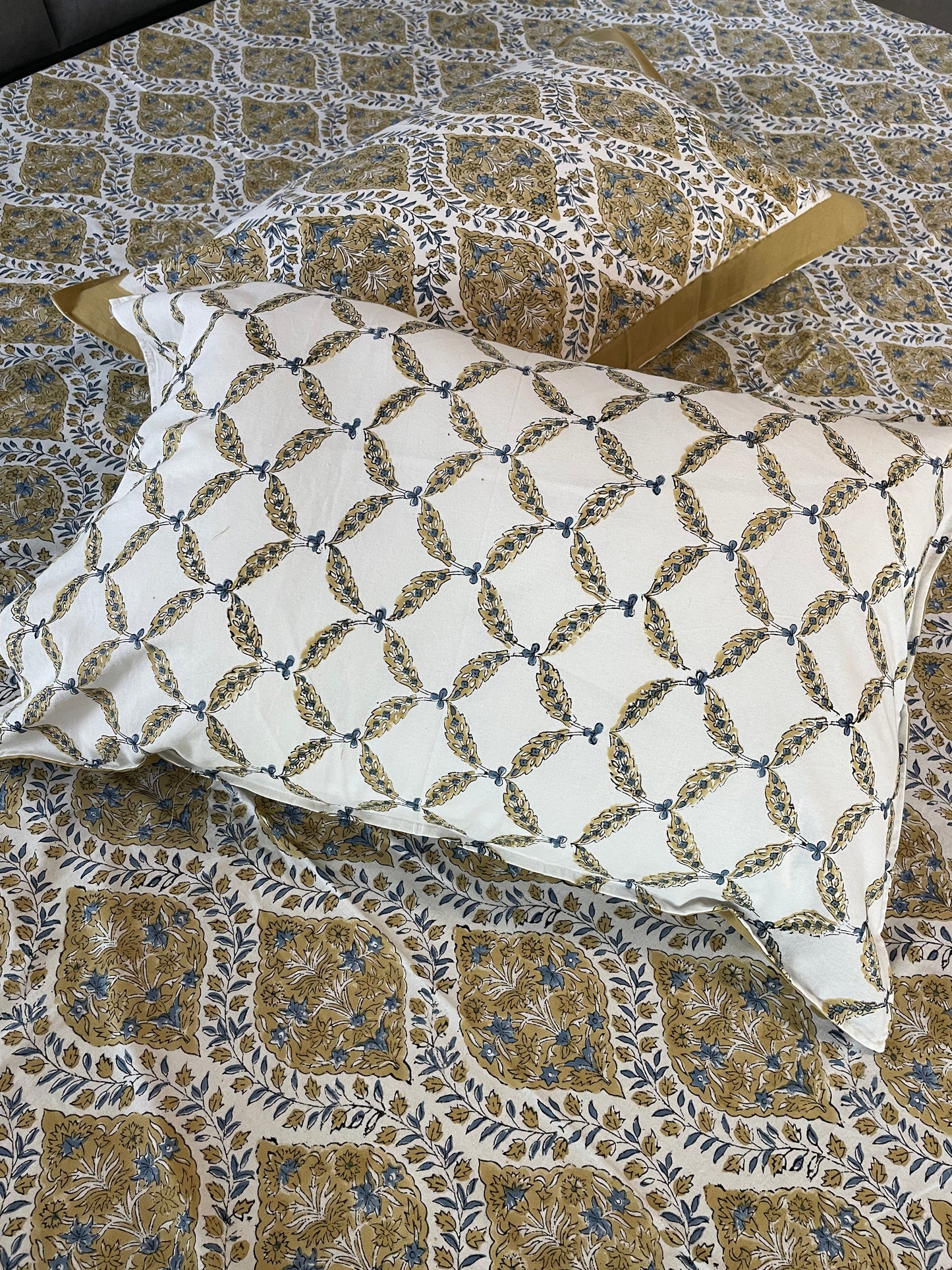 Golden Glow Handblock Printed Cotton Bedsheet