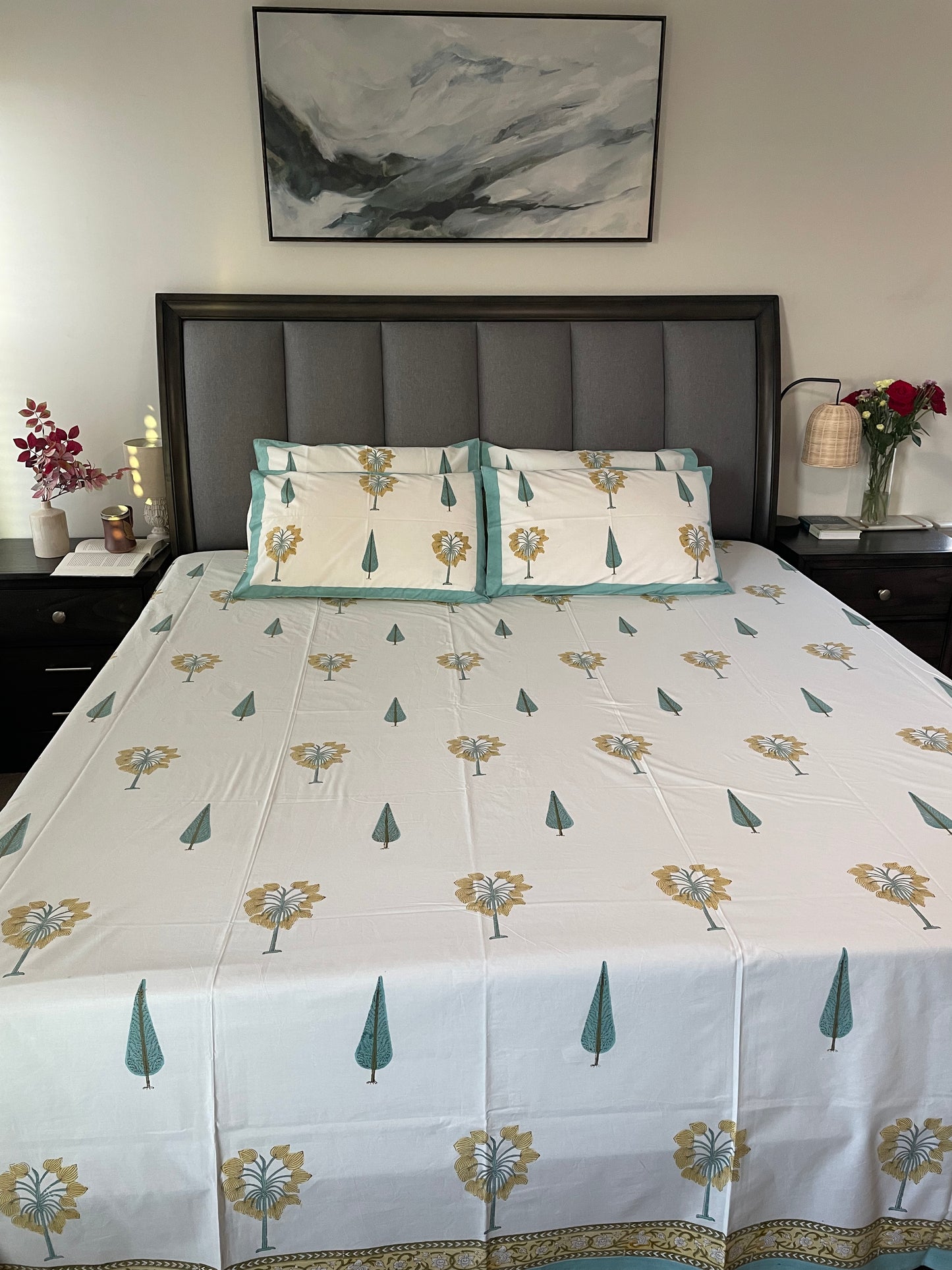 Wildflower Whispers Handblock Printed Cotton Bedsheet