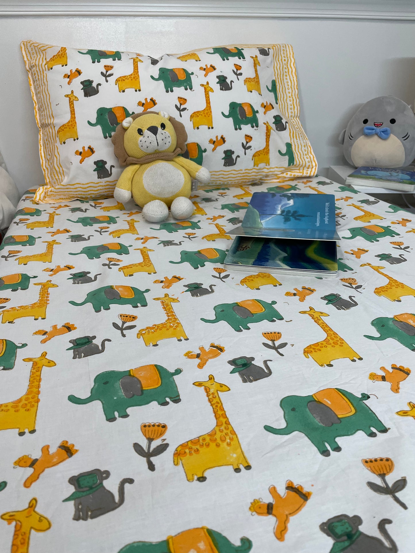 Jungle Friends Handblock Printed Cotton Bedsheet - TWIN