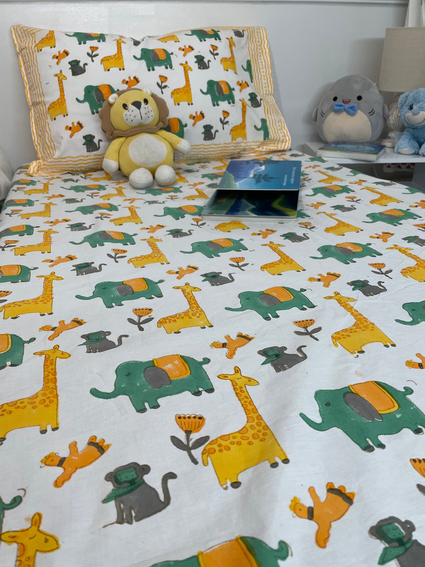 Jungle Friends Handblock Printed Cotton Bedsheet - TWIN