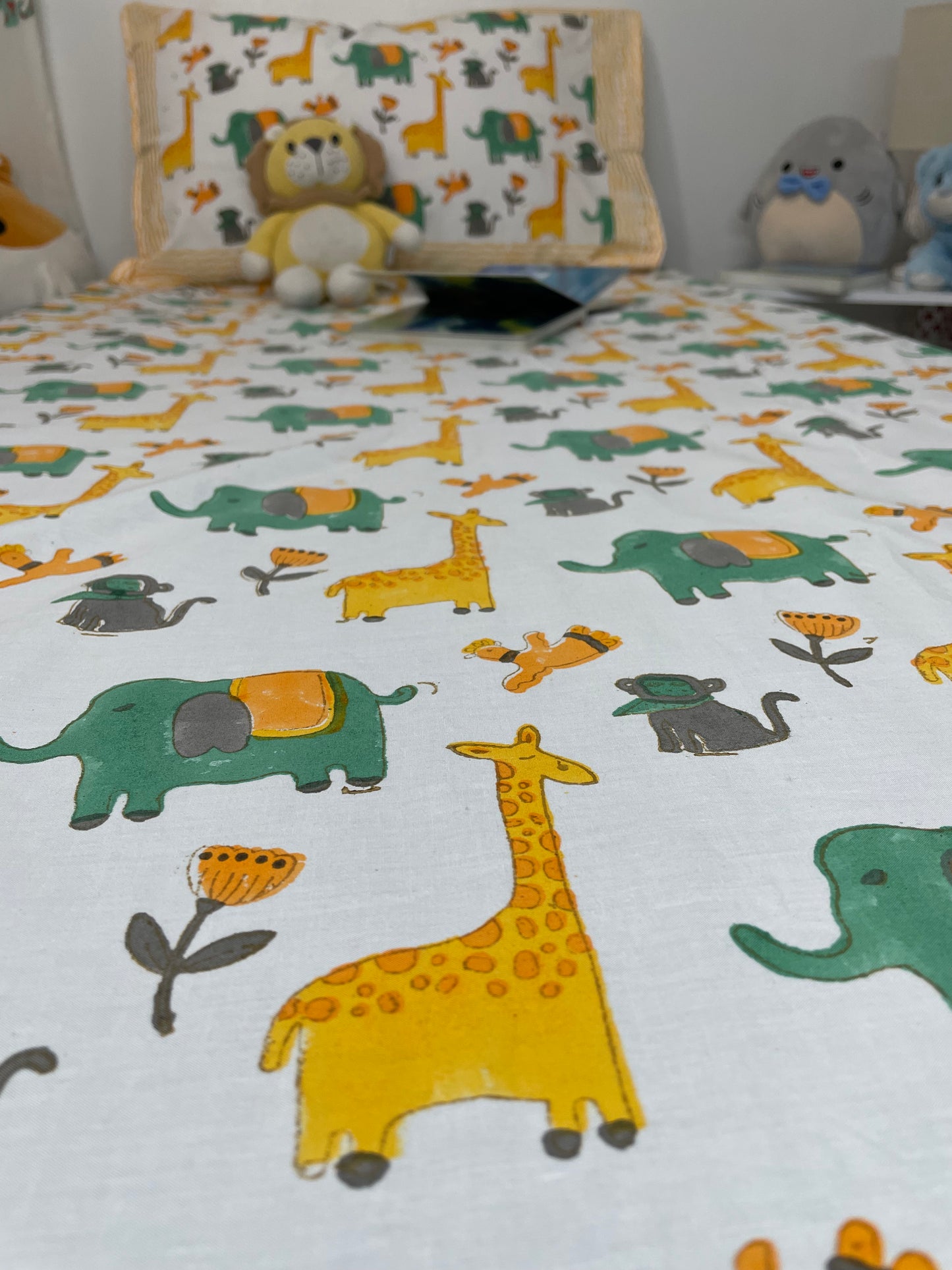 Jungle Friends Handblock Printed Cotton Bedsheet - TWIN