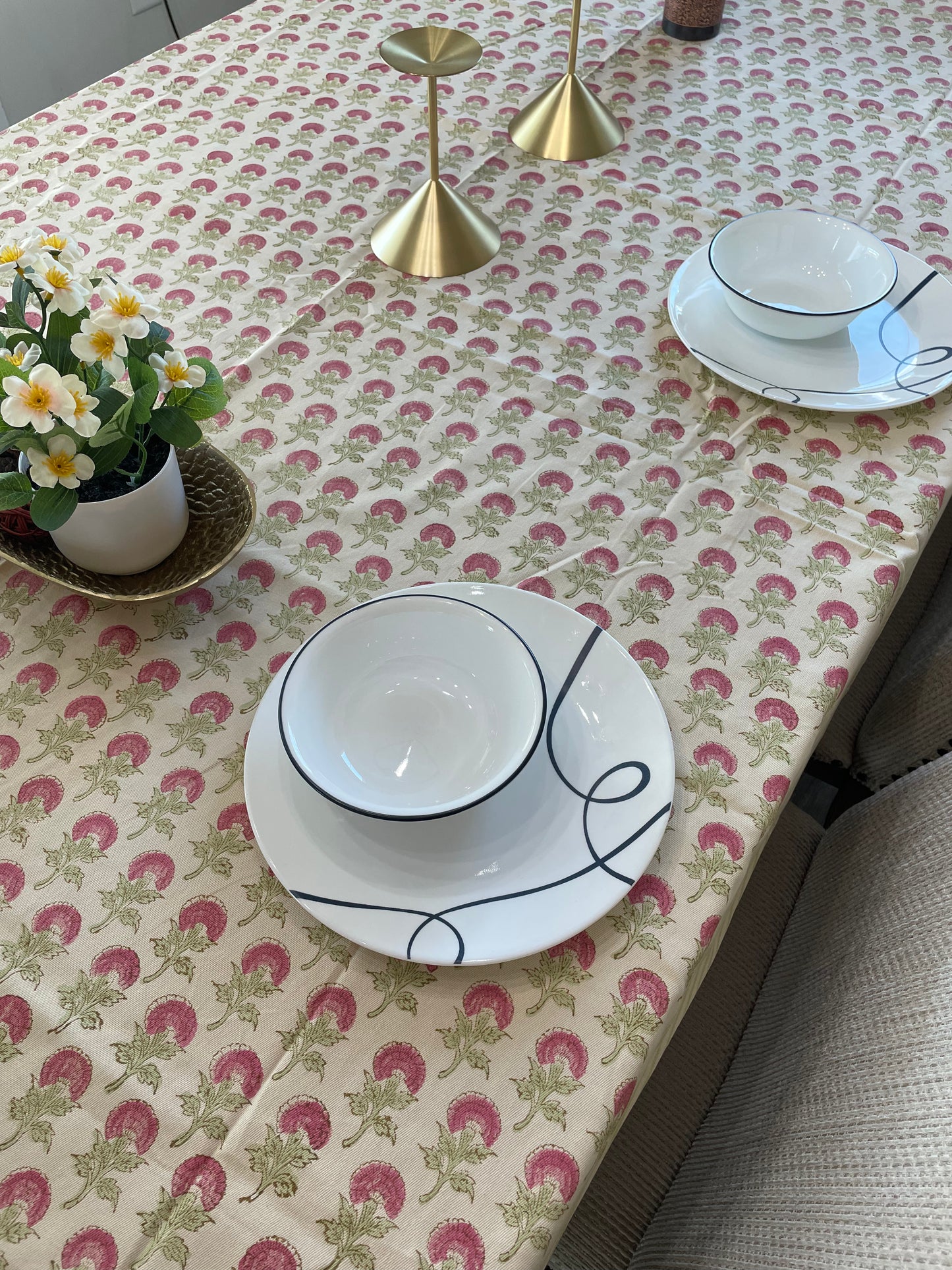 Timeless Florals Handblock Printed Tablecloth