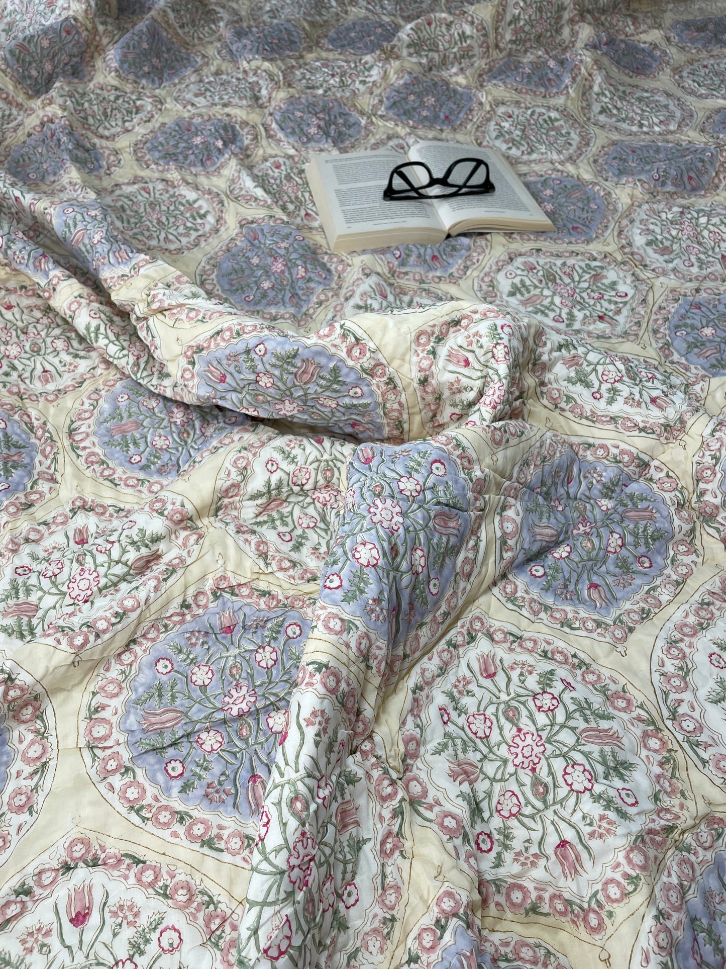 Eternal Patterns Handblocked and Hand Stitched Reversible Mulmul Cotton Quilt