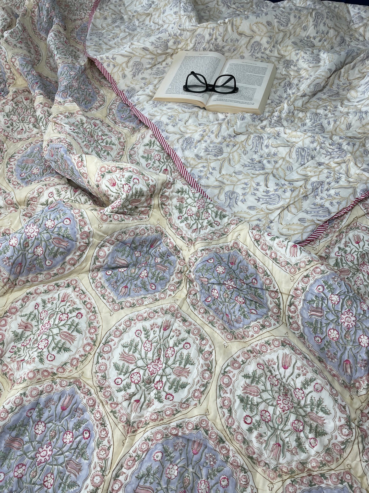 Eternal Patterns Handblocked and Hand Stitched Reversible Mulmul Cotton Quilt